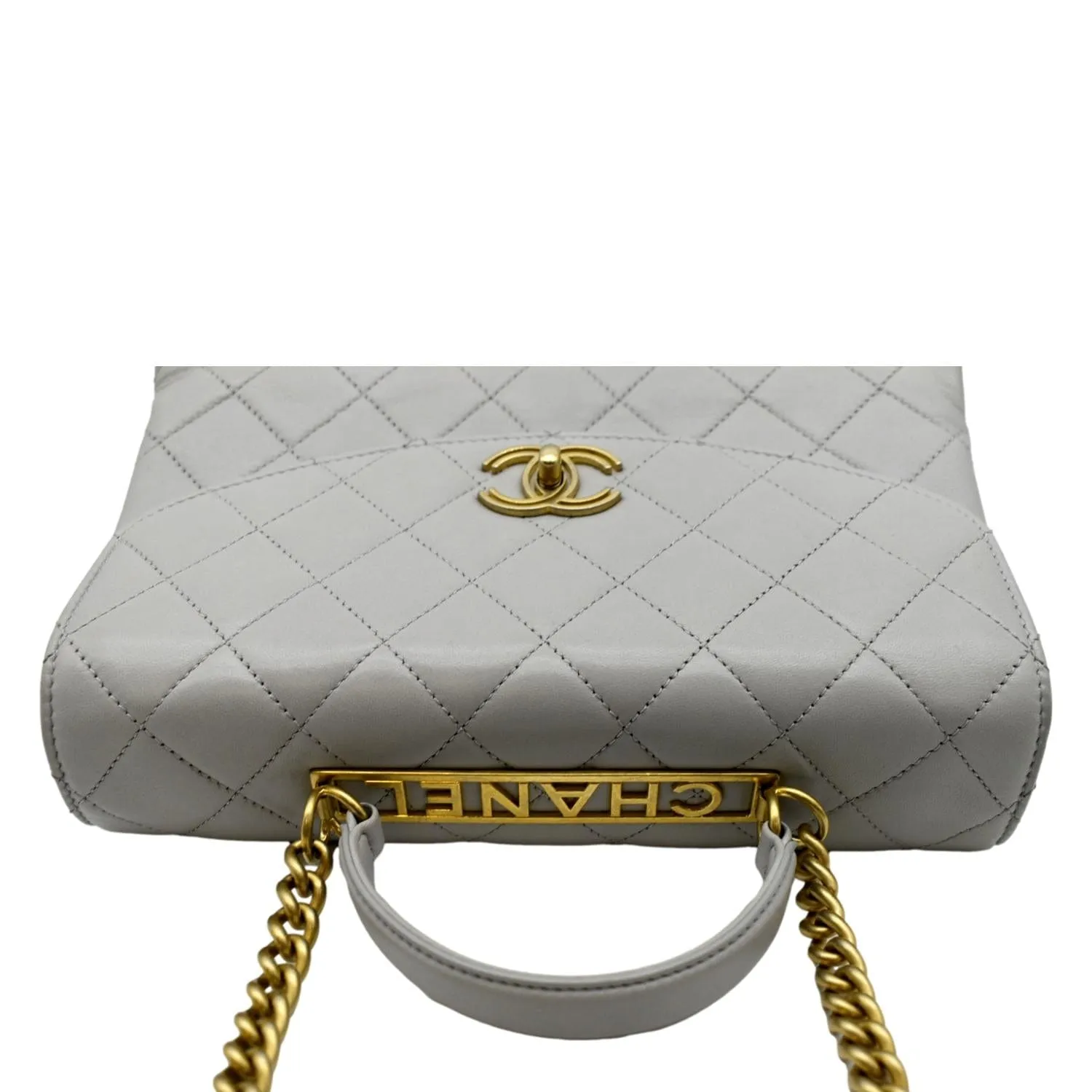 CHANEL Trendy Spirit Top Handle Quilted Leather Shoulder Bag Grey