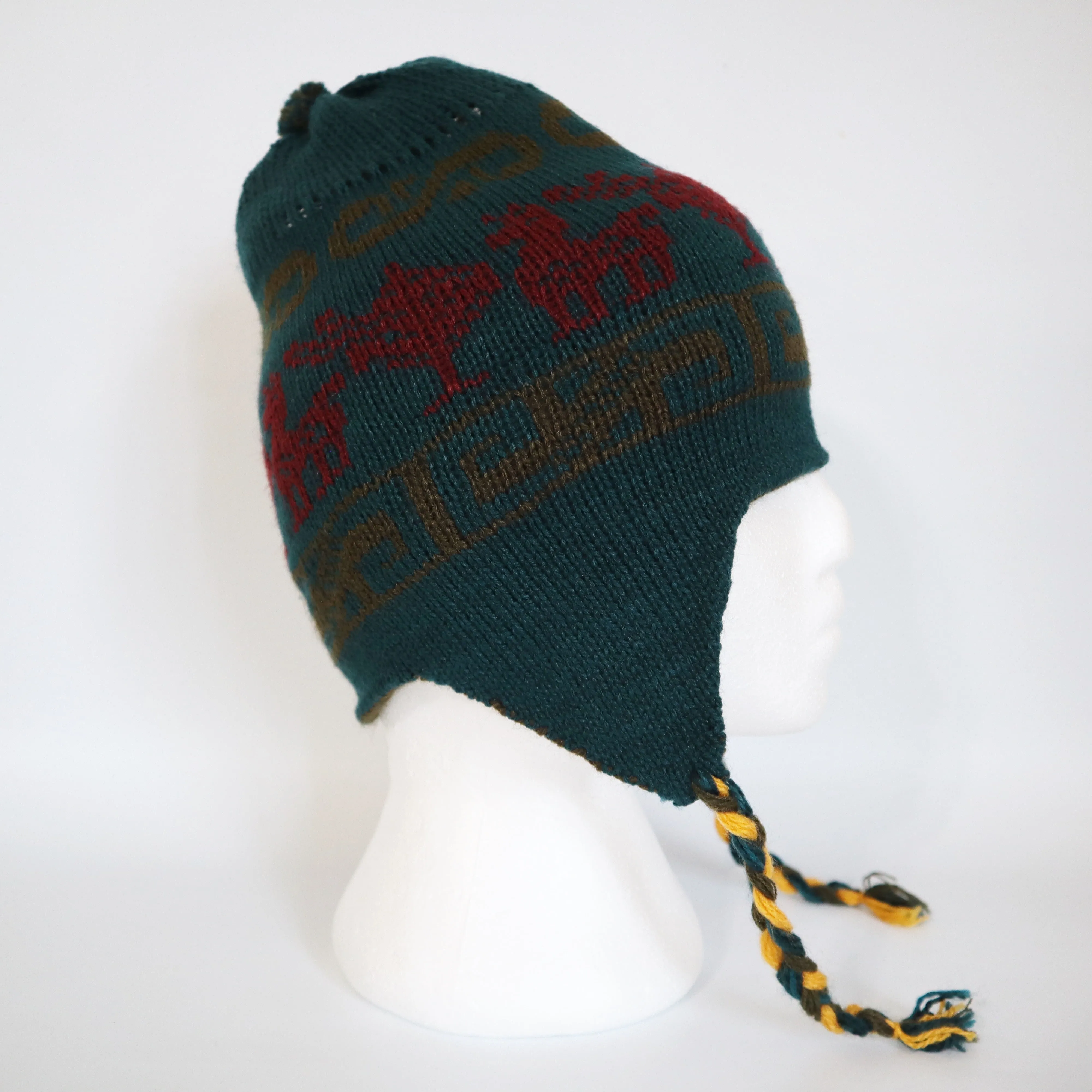 Chullo Alpaca Wool Blend Hat with Earflaps Reversible Green Olive Green Pine. Unisex