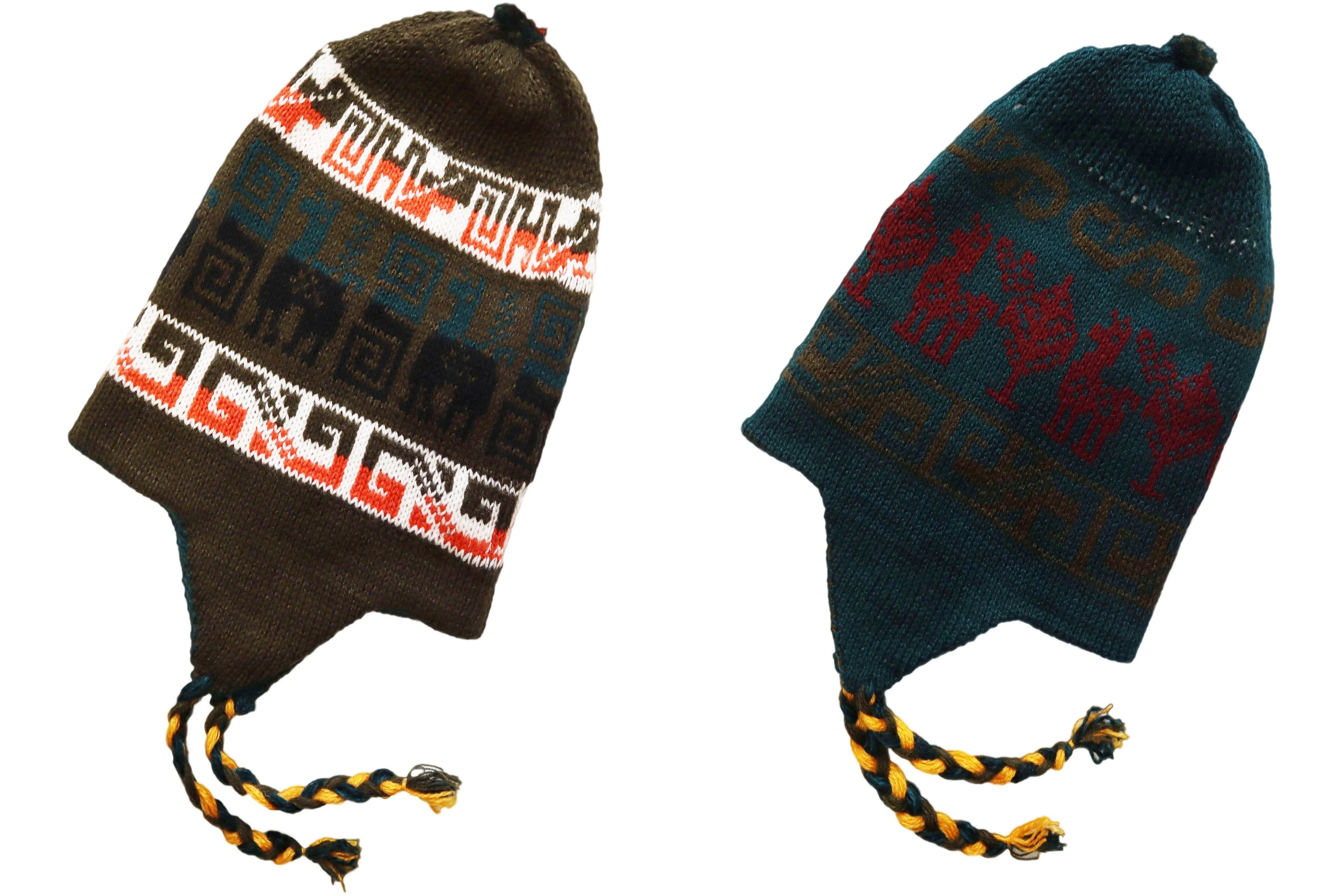 Chullo Alpaca Wool Blend Hat with Earflaps Reversible Green Olive Green Pine. Unisex