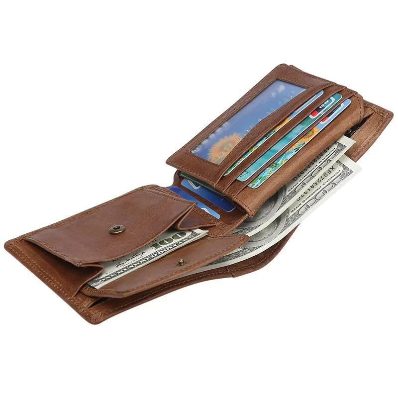 Cow Leather Men Wallets with Coin Pocket Vintage Male Purse