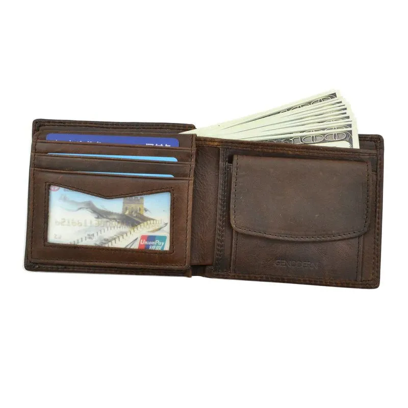 Cow Leather Men Wallets with Coin Pocket Vintage Male Purse