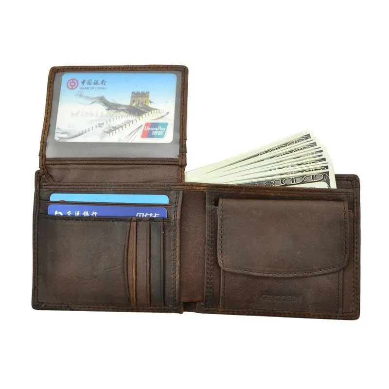 Cow Leather Men Wallets with Coin Pocket Vintage Male Purse