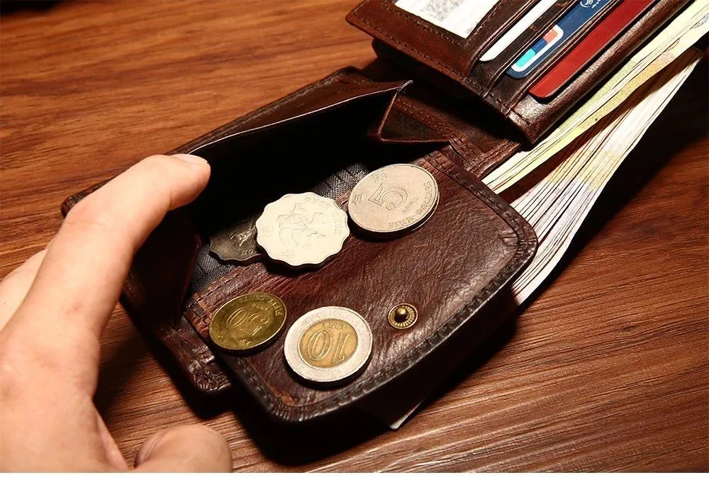 Cow Leather Men Wallets with Coin Pocket Vintage Male Purse
