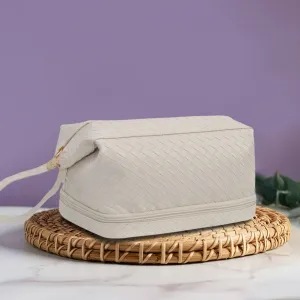 Cream Woven NGIL Faux Leather Cosmetic Bag