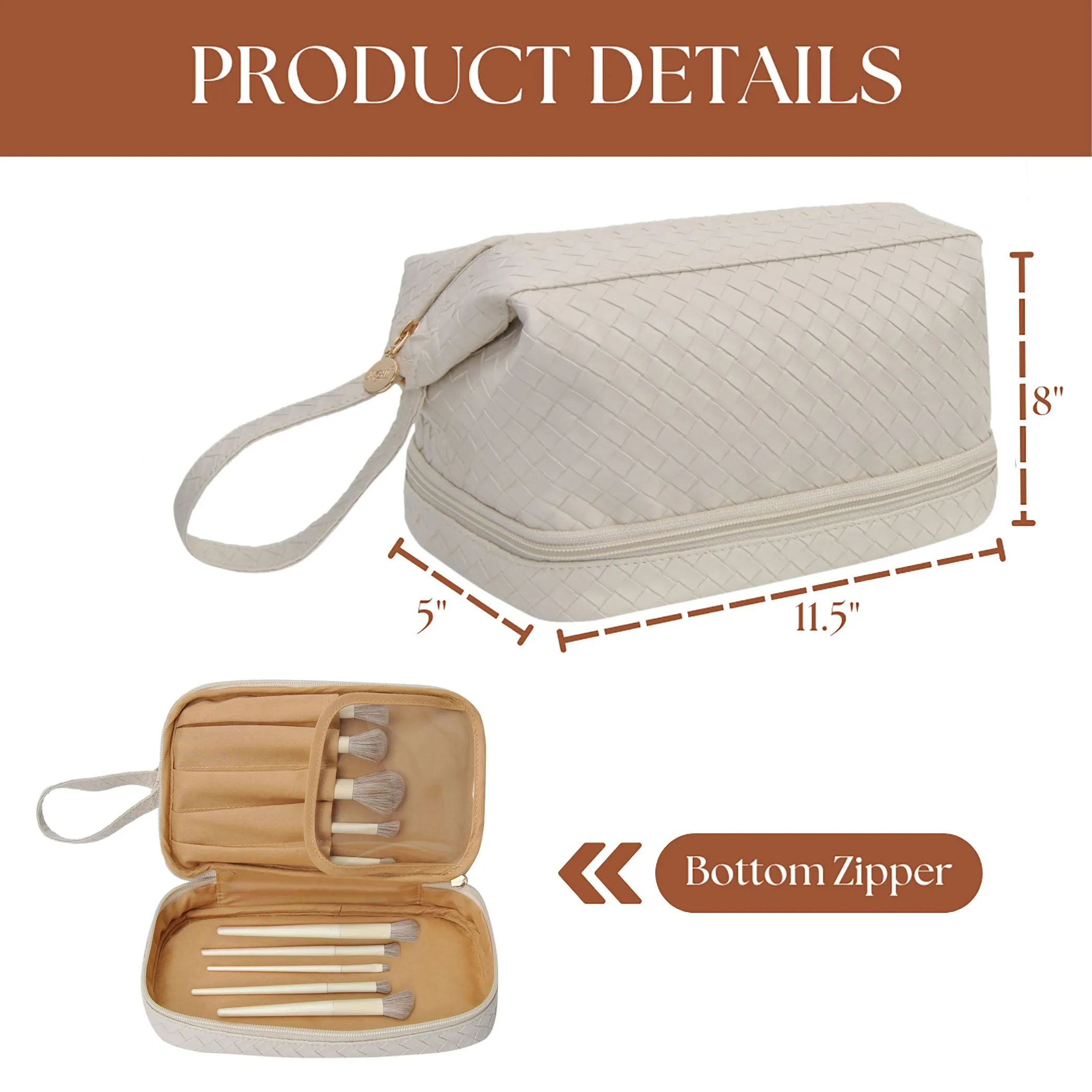 Cream Woven NGIL Faux Leather Cosmetic Bag