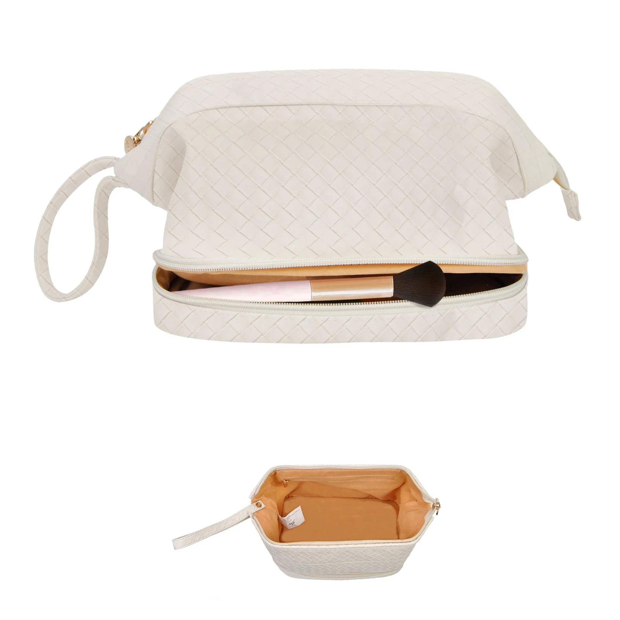 Cream Woven NGIL Faux Leather Cosmetic Bag