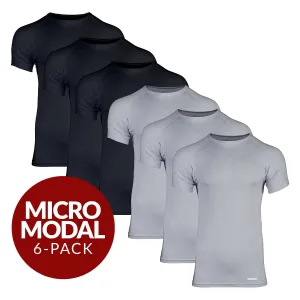 Crew Neck Micro Modal Sweat Proof Undershirt For Men - Mix 6-Pack (3x Black, Grey)