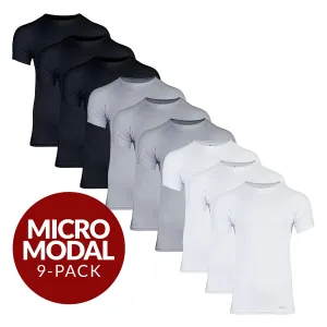 Crew Neck Micro Modal Sweat Proof Undershirt For Men - Mix 9-Pack (3x White, Black, Grey)