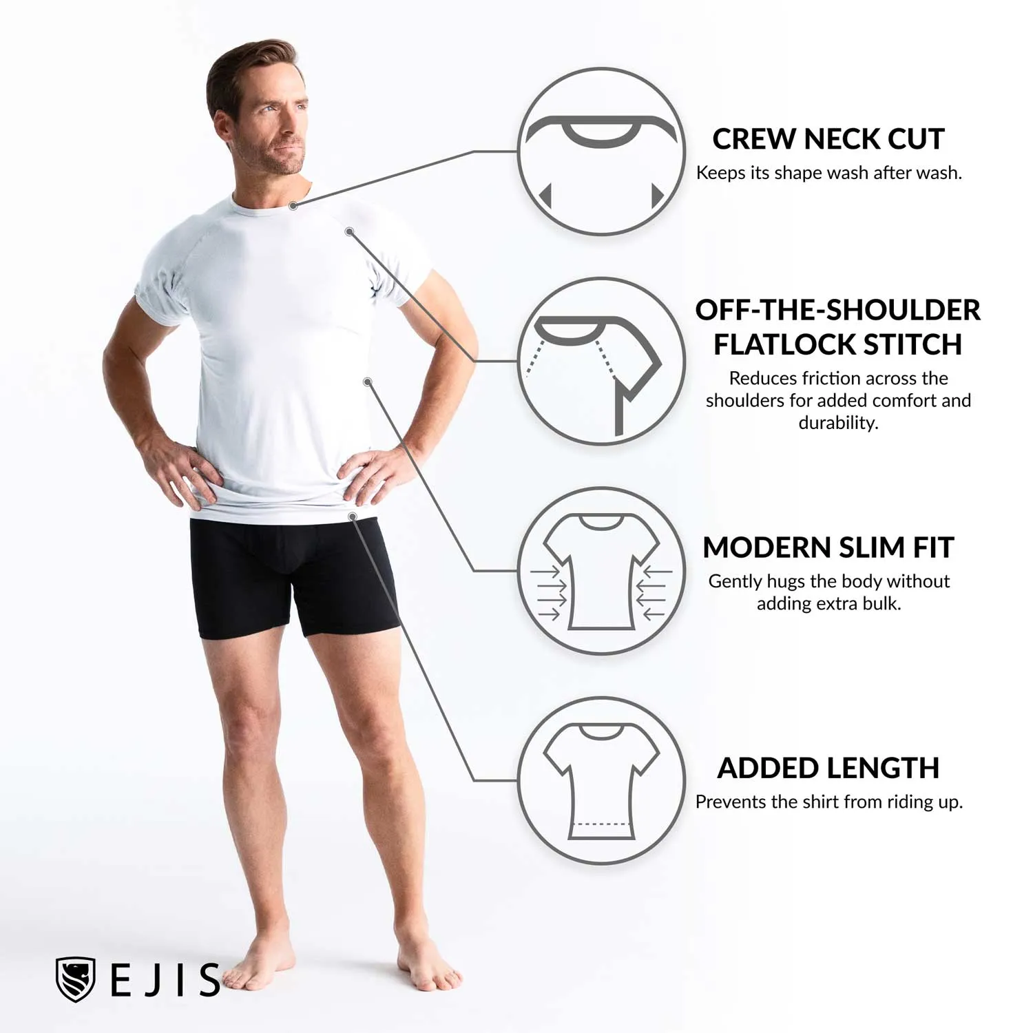 Crew Neck Micro Modal Sweat Proof Undershirt For Men - White 3-Pack