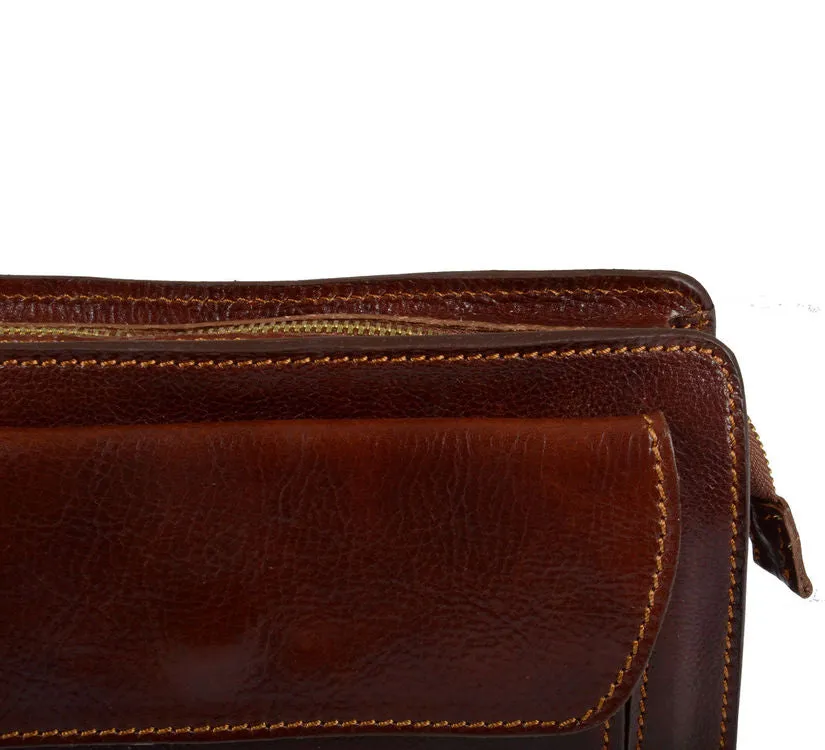 Delamore Brown Leather Wrist Clutch Bag