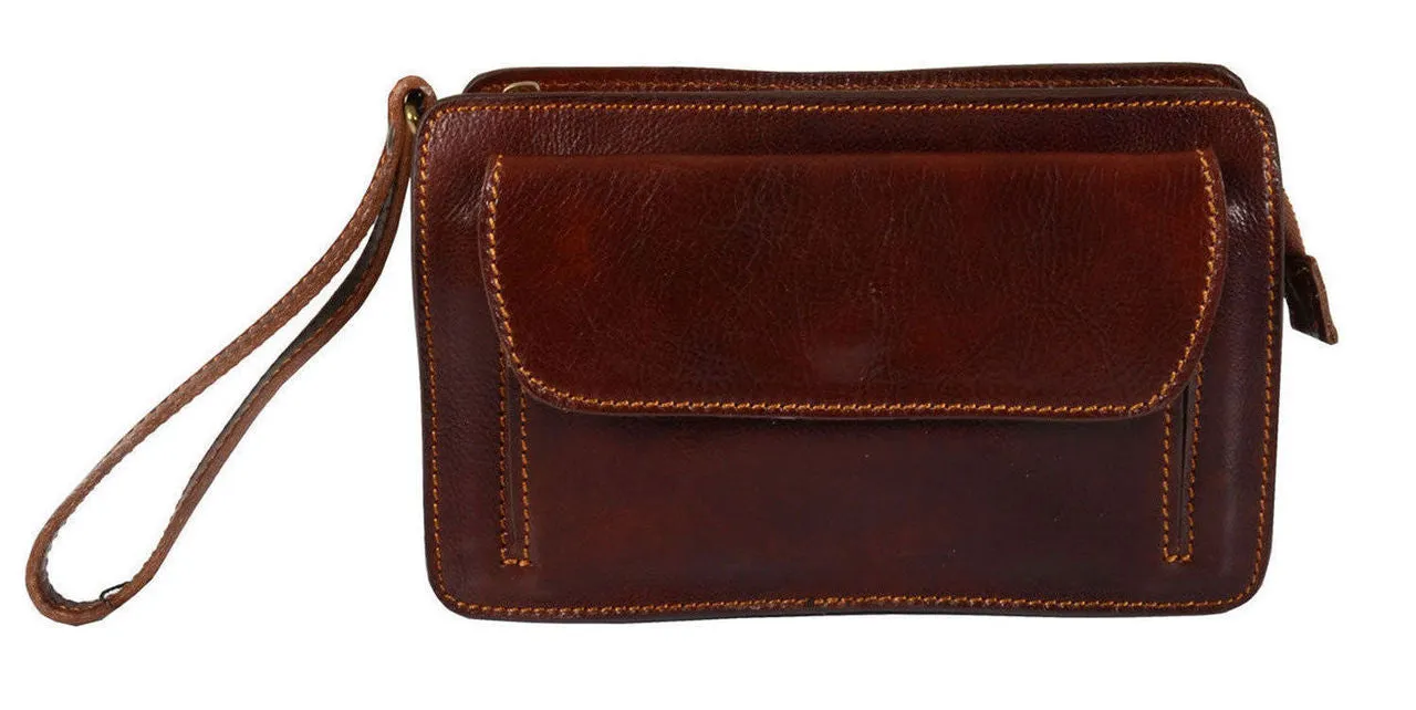 Delamore Brown Leather Wrist Clutch Bag