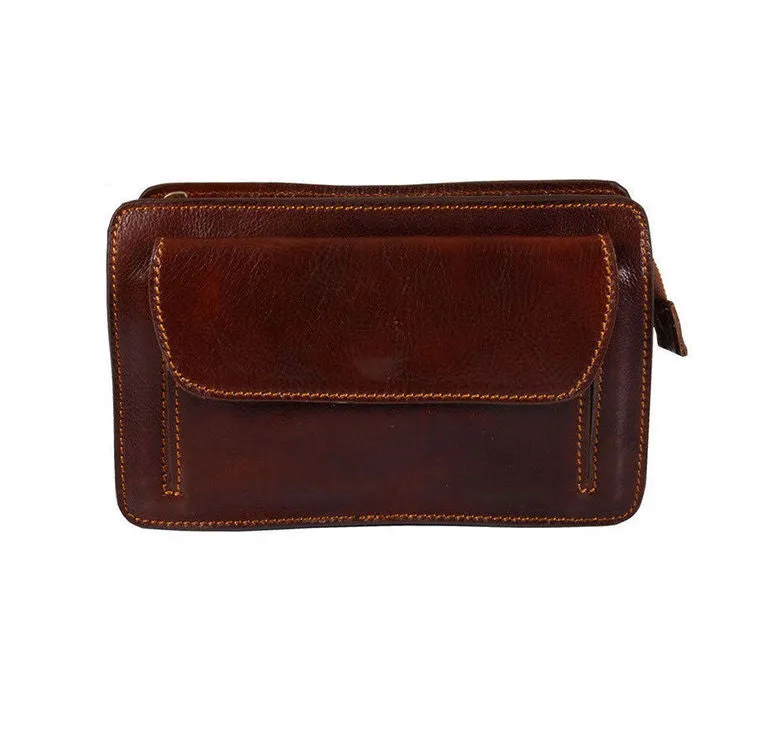 Delamore Brown Leather Wrist Clutch Bag