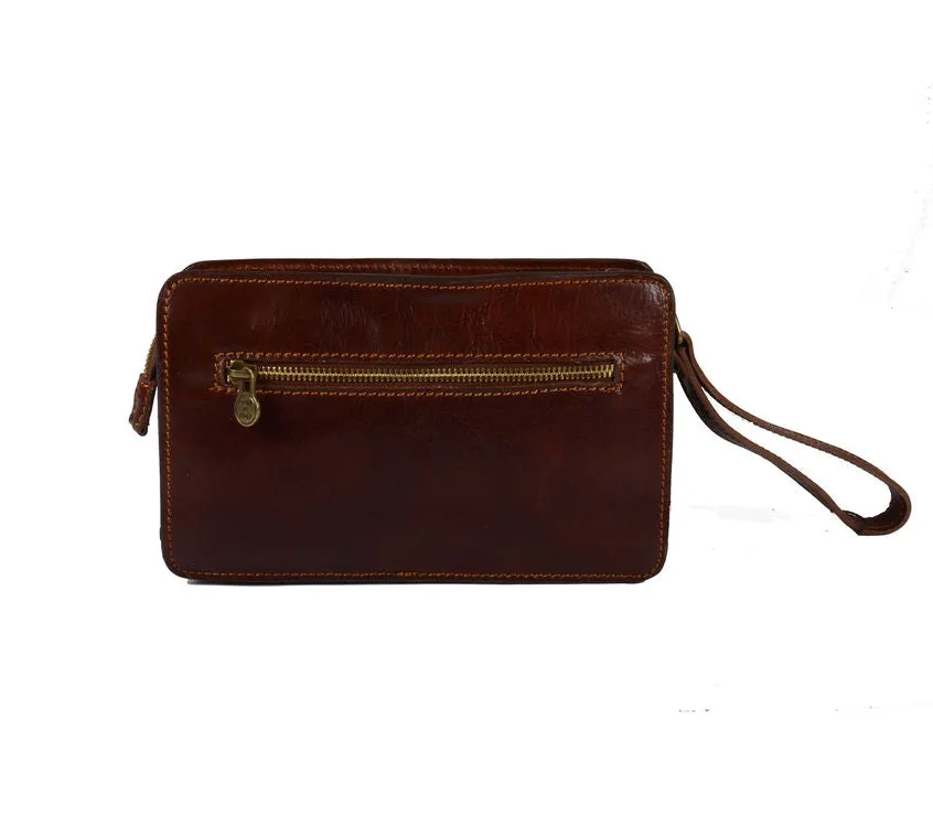 Delamore Brown Leather Wrist Clutch Bag
