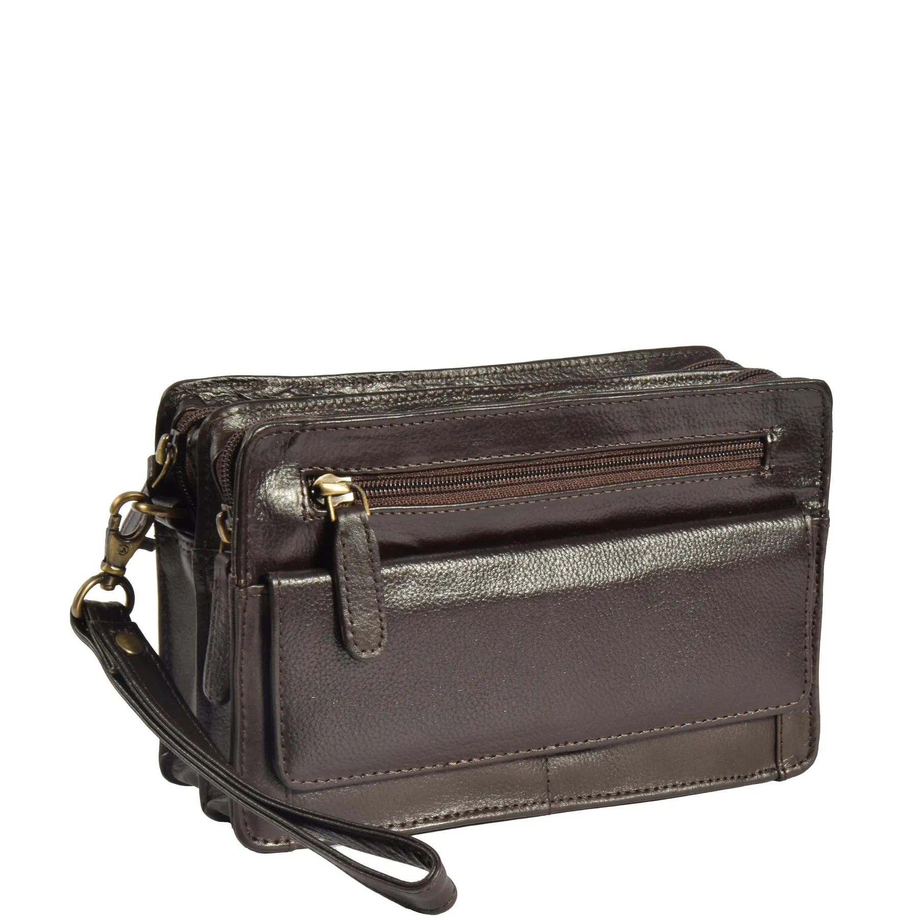 DR318 Real Leather Wrist Bag Clutch Travel Brown