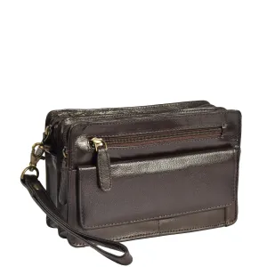 DR318 Real Leather Wrist Bag Clutch Travel Brown