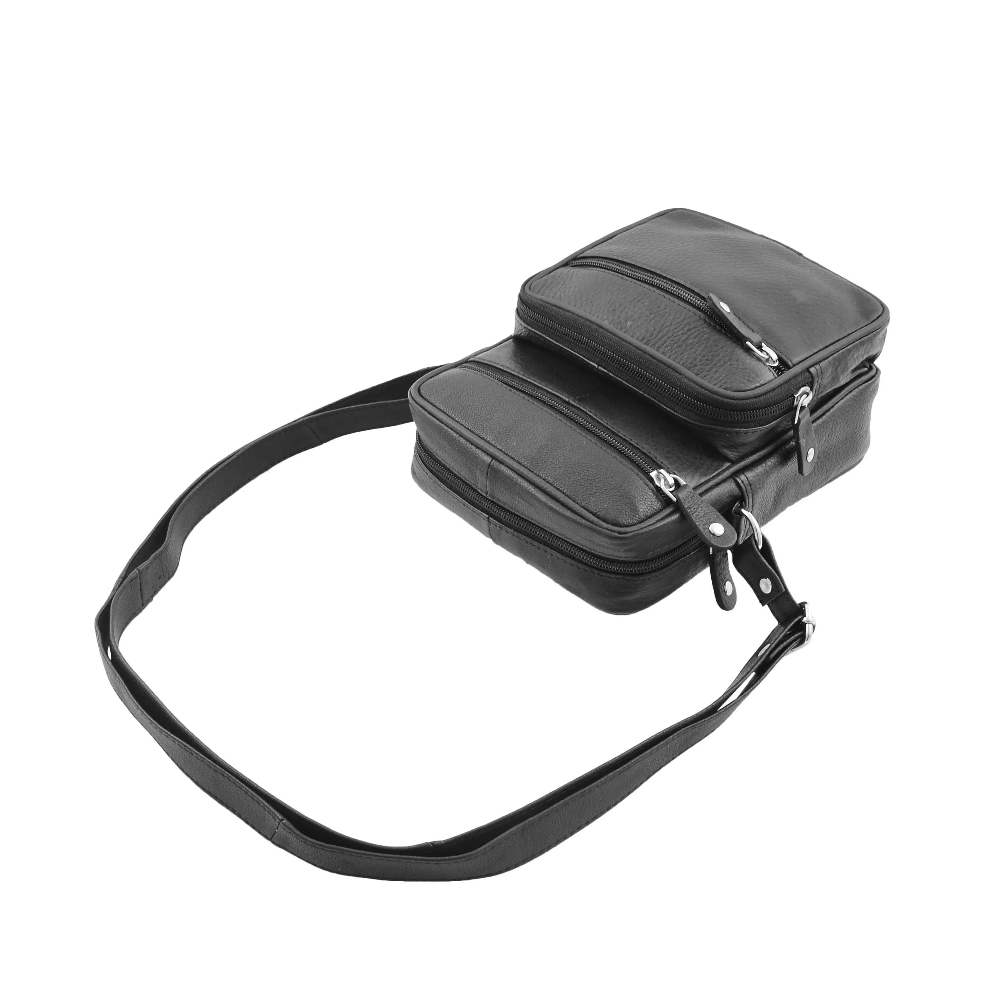 DR332 Men’s Real Leather Cross Body Pouch Organiser Flight Bag Black