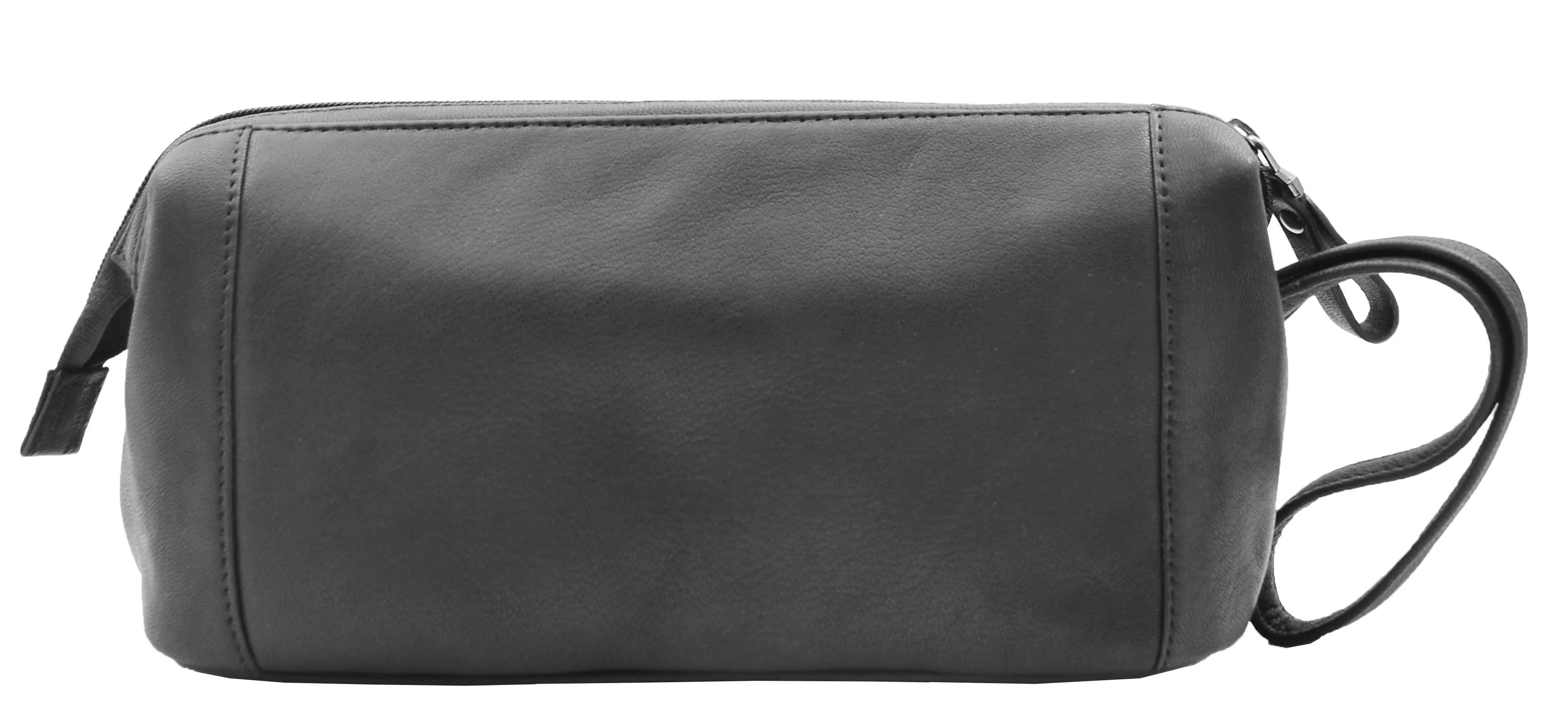 DR341 Real Leather Toiletry Wash Bag Wrist Pouch Black
