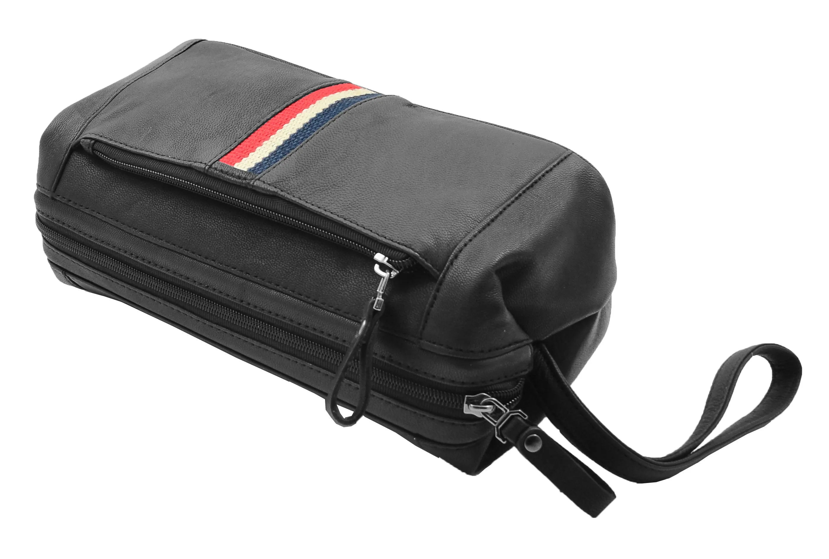 DR341 Real Leather Toiletry Wash Bag Wrist Pouch Black