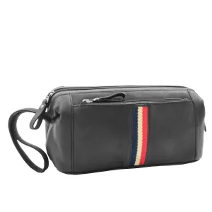 DR341 Real Leather Toiletry Wash Bag Wrist Pouch Black