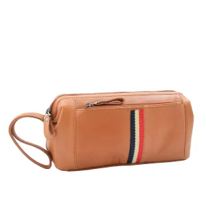 DR341 Real Leather Toiletry Wash Bag Wrist Pouch Cognac