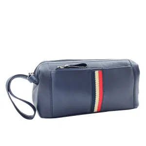 DR341 Real Leather Toiletry Wash Bag Wrist Pouch Navy
