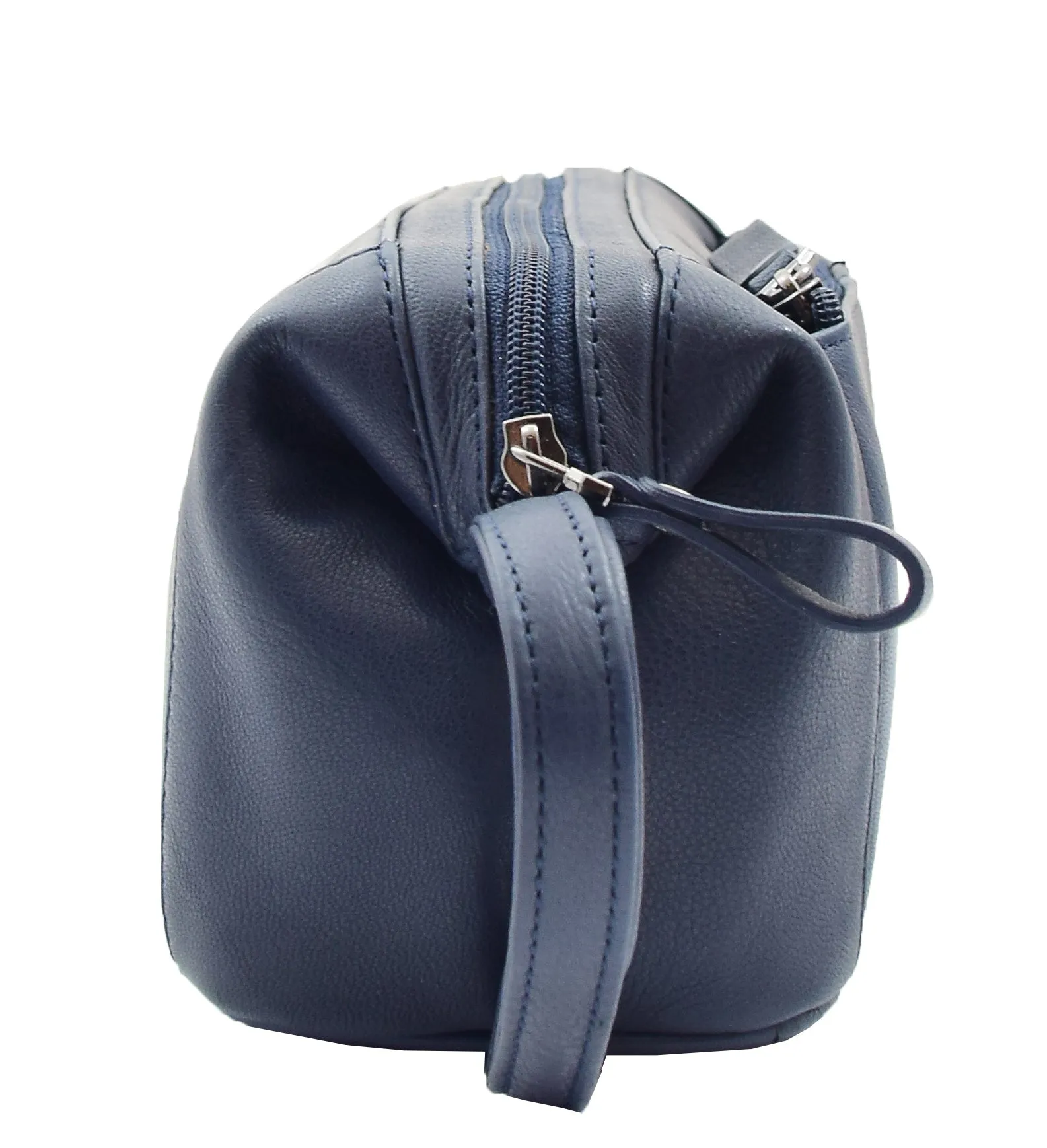 DR341 Real Leather Toiletry Wash Bag Wrist Pouch Navy