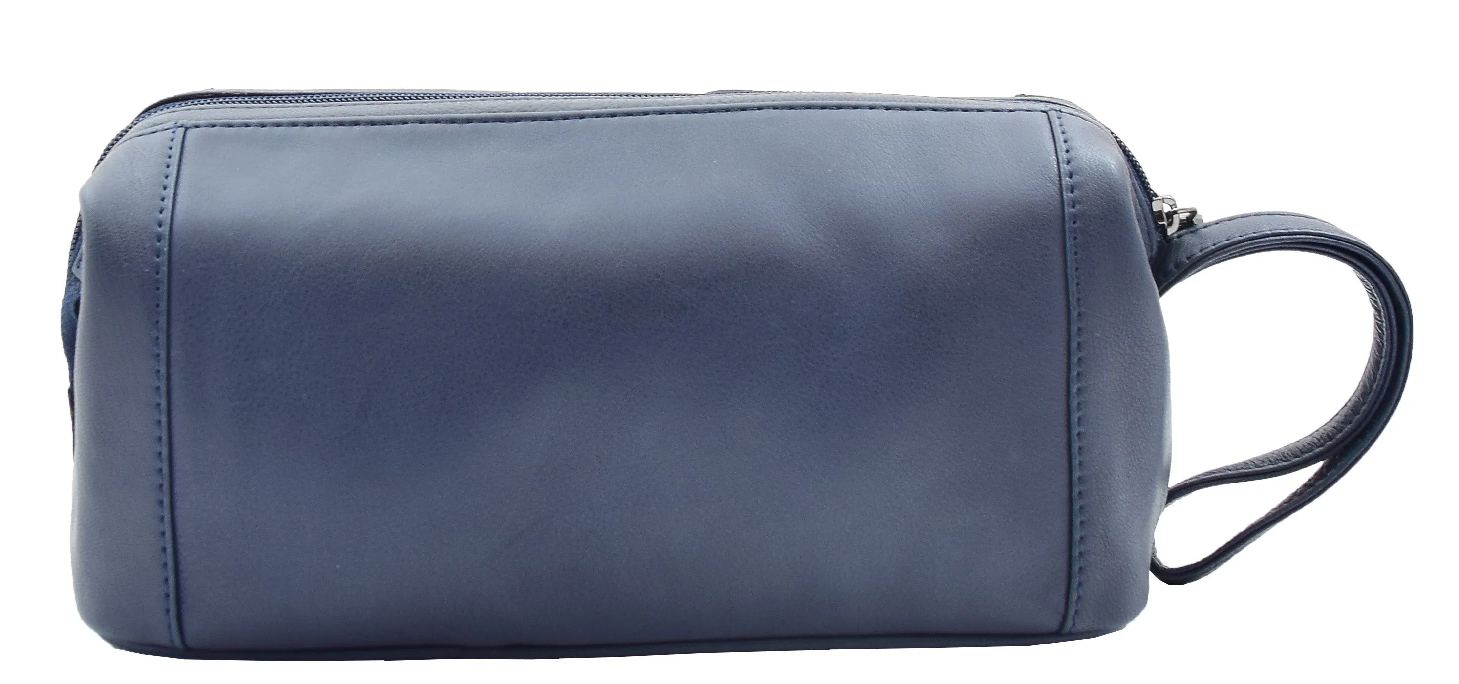 DR341 Real Leather Toiletry Wash Bag Wrist Pouch Navy