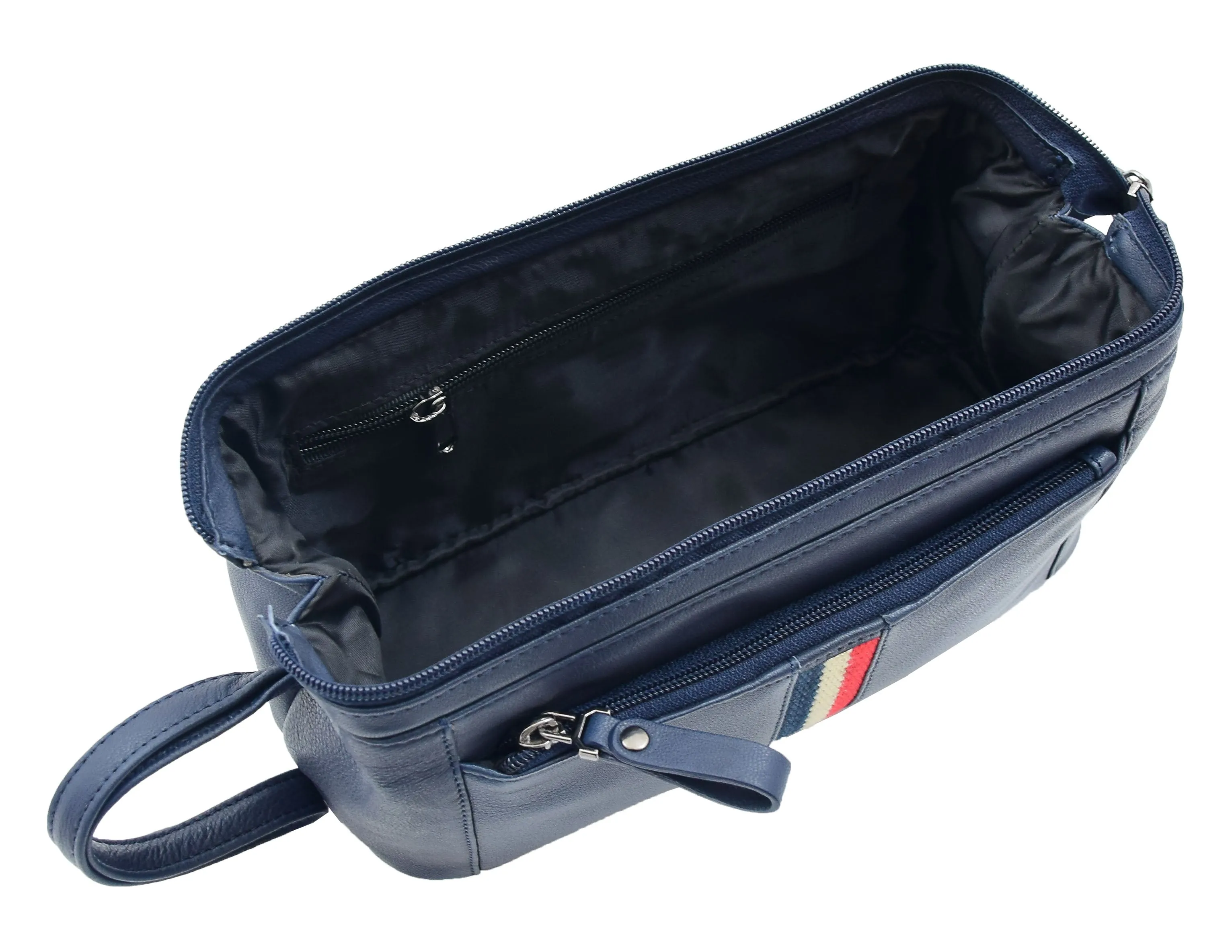 DR341 Real Leather Toiletry Wash Bag Wrist Pouch Navy