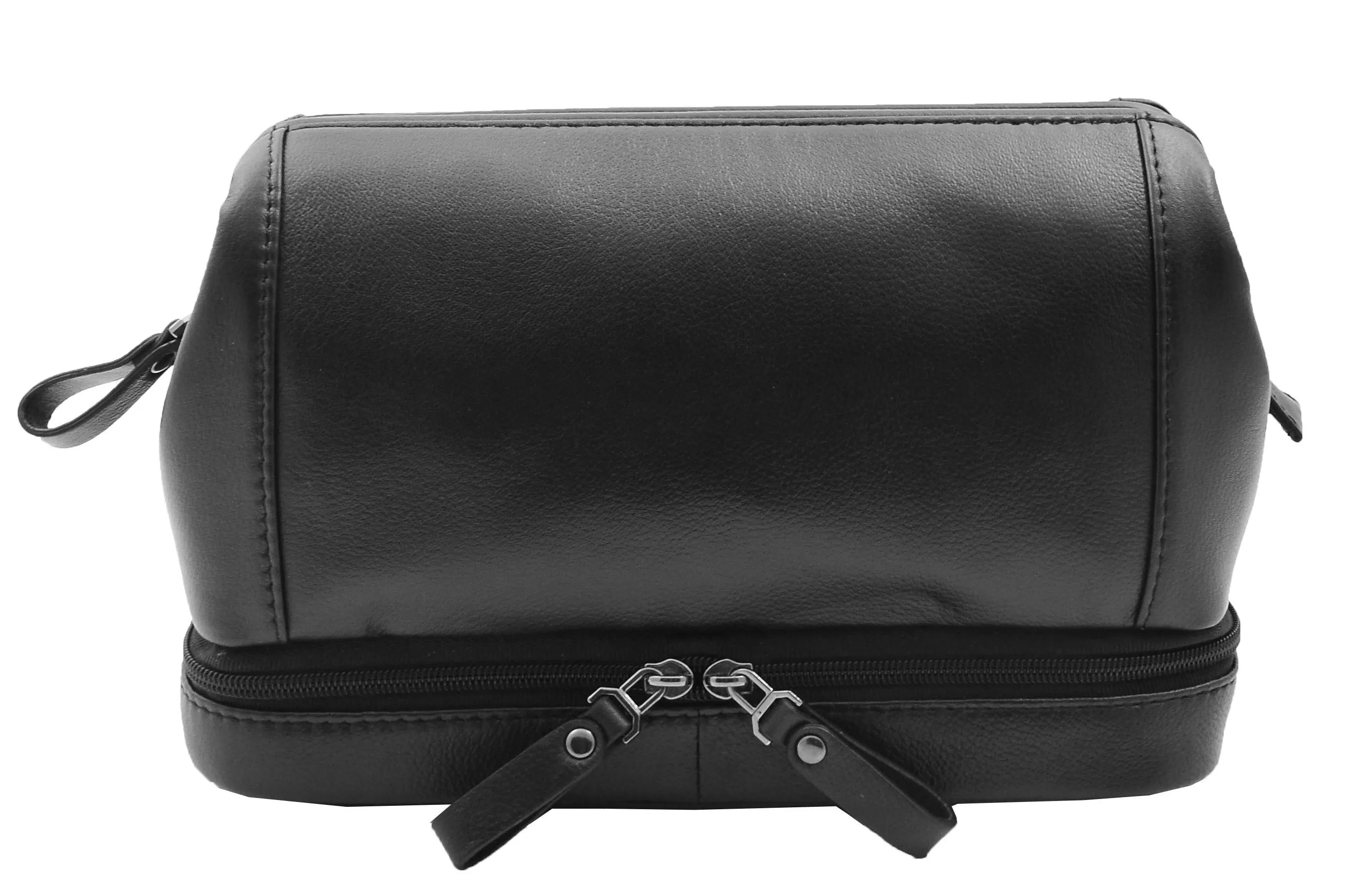 DR347 Real Leather Toiletry Wash Bag Travel Pouch Black