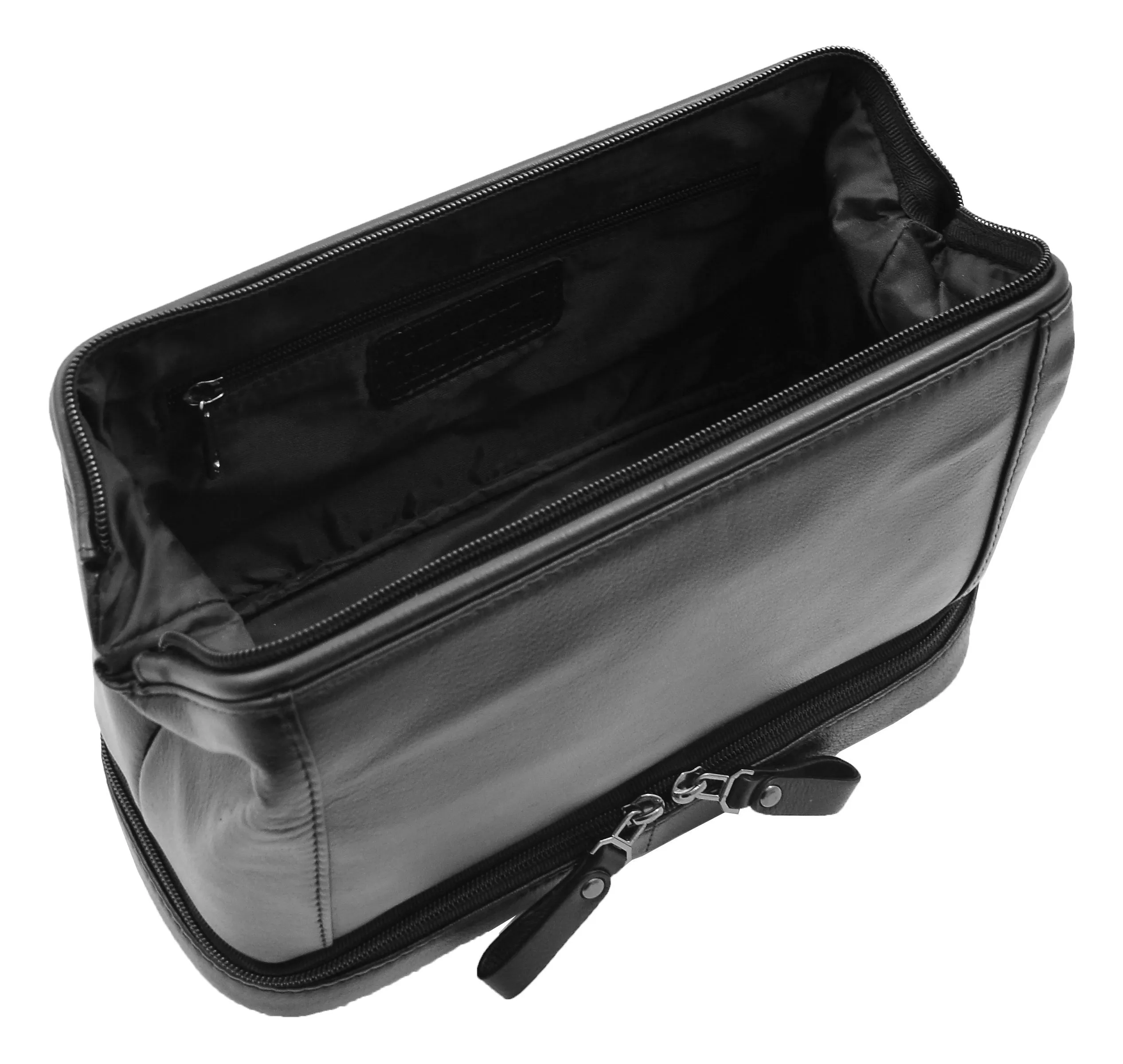 DR347 Real Leather Toiletry Wash Bag Travel Pouch Black
