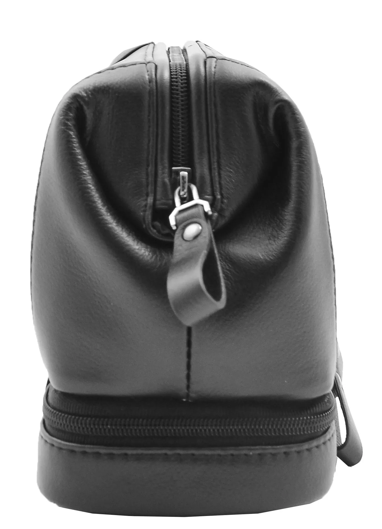 DR347 Real Leather Toiletry Wash Bag Travel Pouch Black