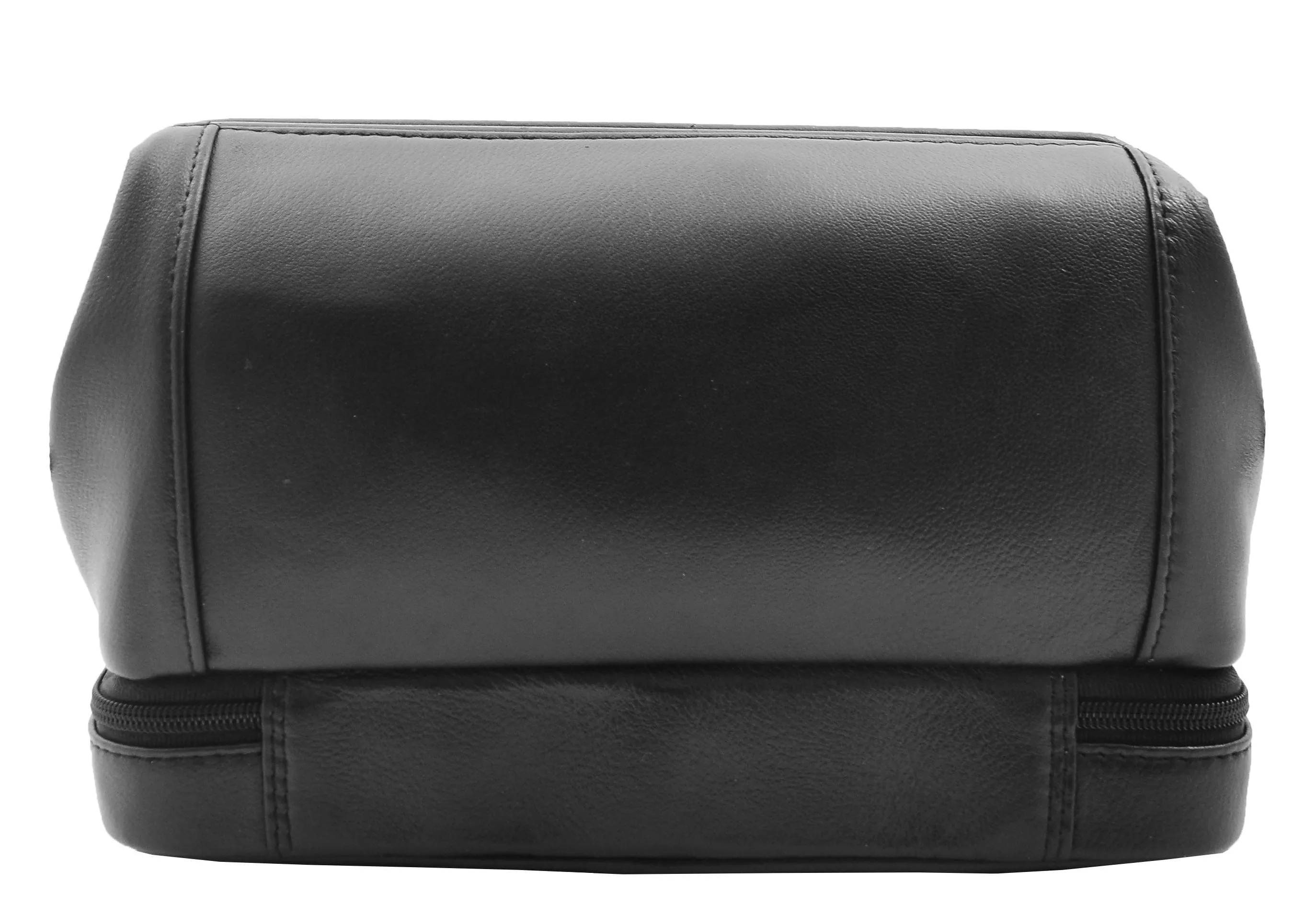 DR347 Real Leather Toiletry Wash Bag Travel Pouch Black