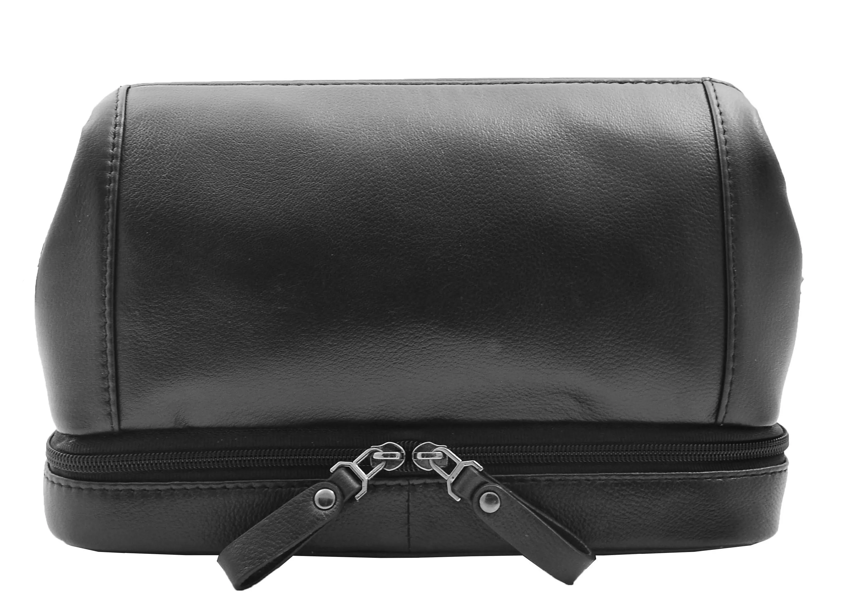 DR347 Real Leather Toiletry Wash Bag Travel Pouch Black