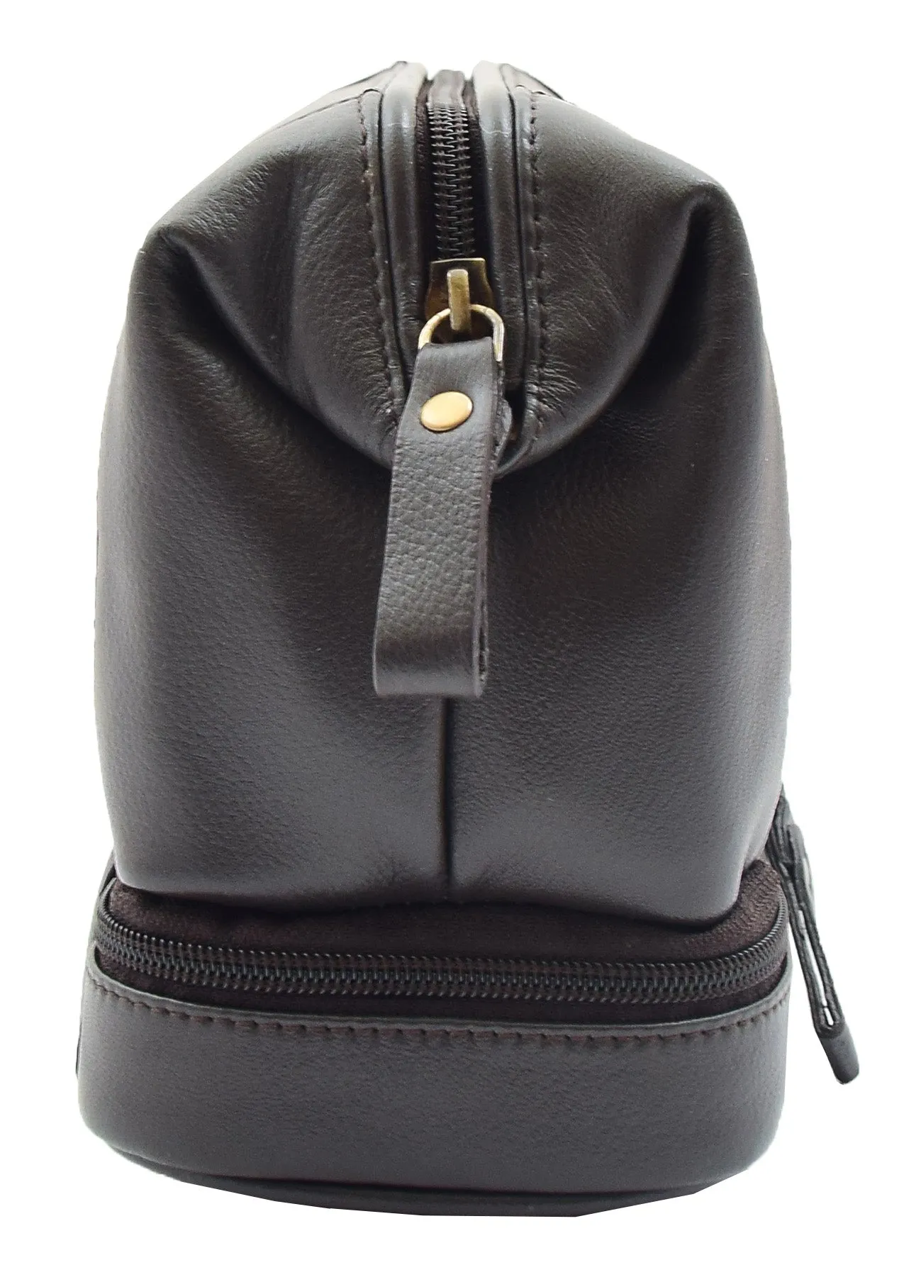 DR347 Real Leather Toiletry Wash Bag Travel Pouch Brown