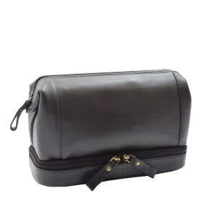 DR347 Real Leather Toiletry Wash Bag Travel Pouch Brown