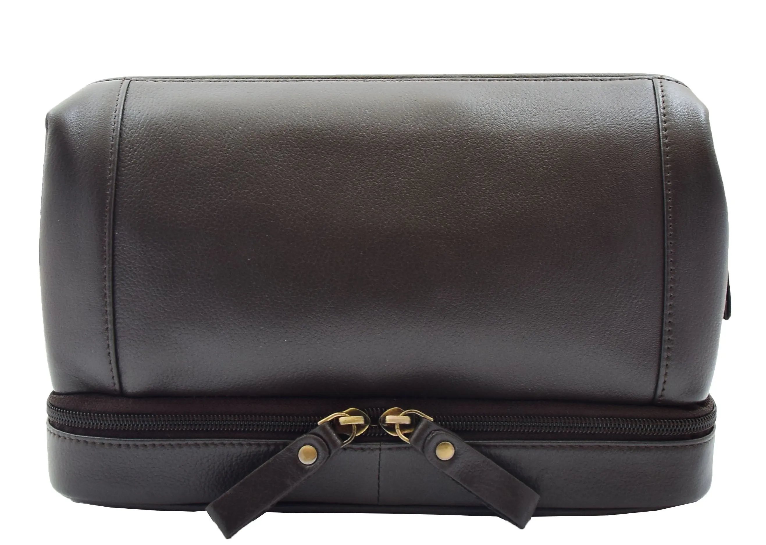 DR347 Real Leather Toiletry Wash Bag Travel Pouch Brown