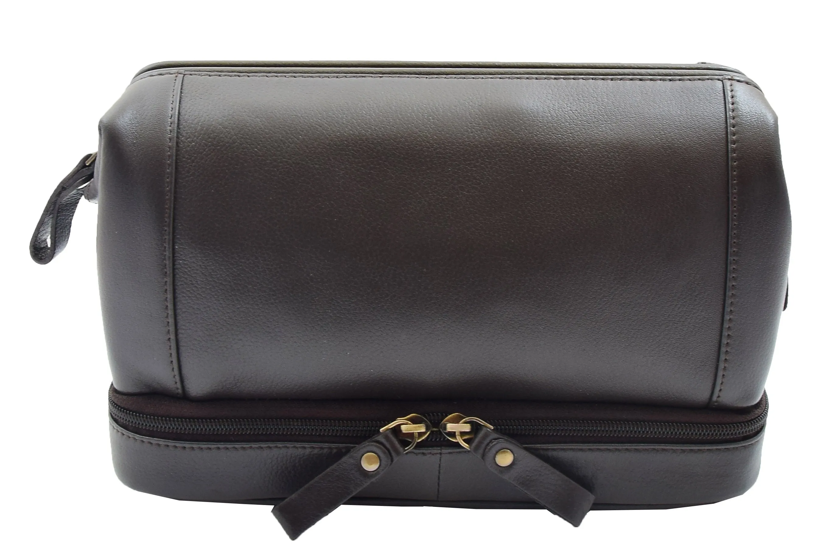 DR347 Real Leather Toiletry Wash Bag Travel Pouch Brown