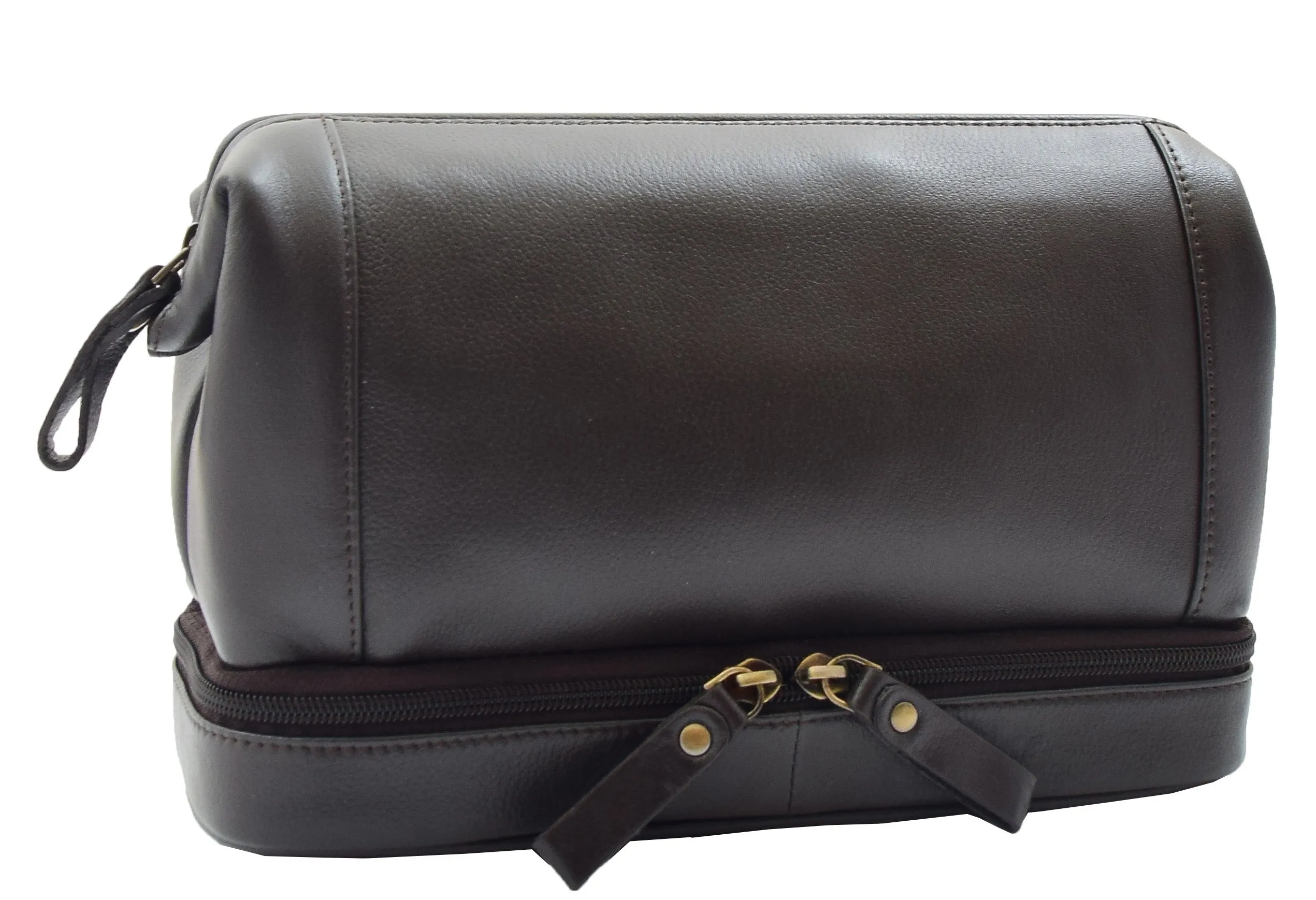 DR347 Real Leather Toiletry Wash Bag Travel Pouch Brown