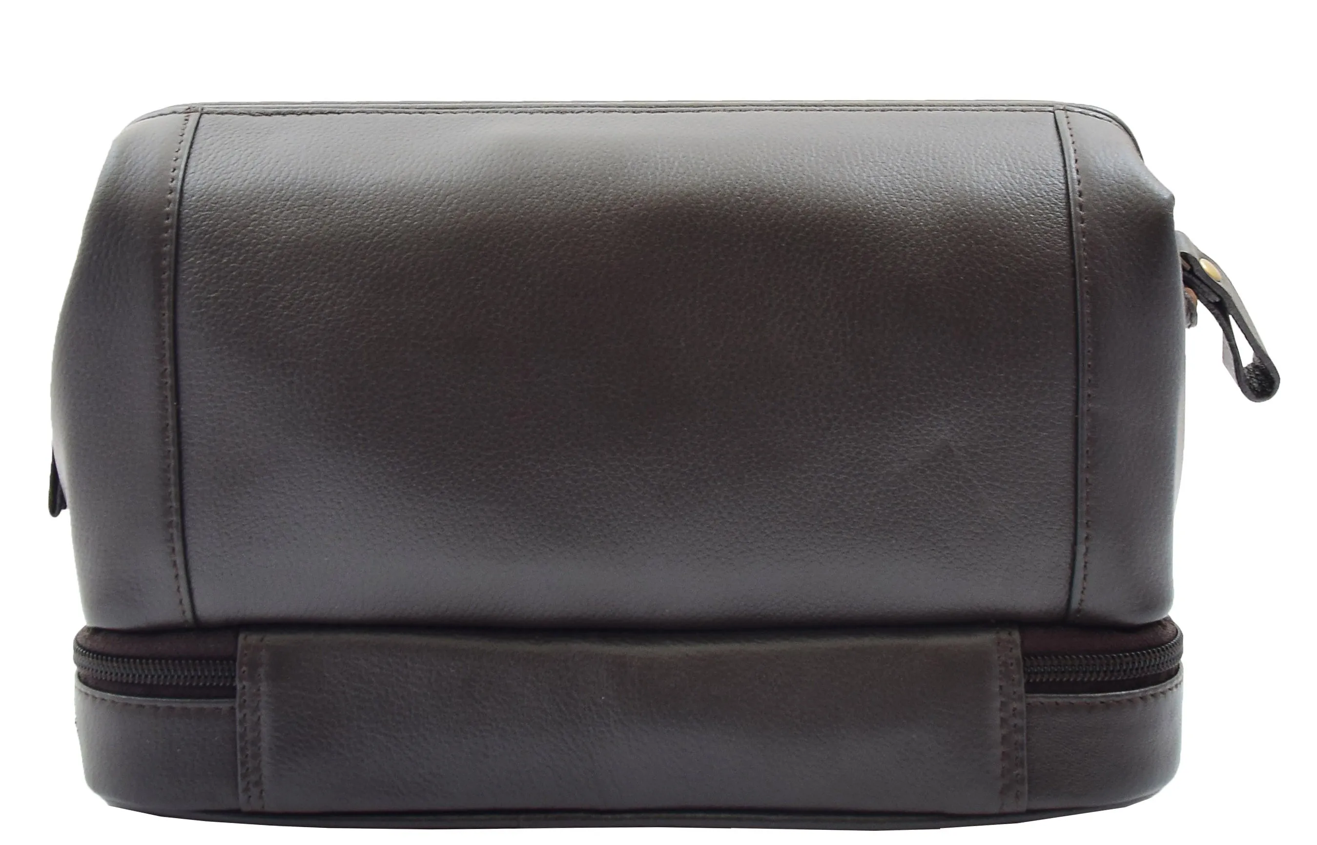 DR347 Real Leather Toiletry Wash Bag Travel Pouch Brown