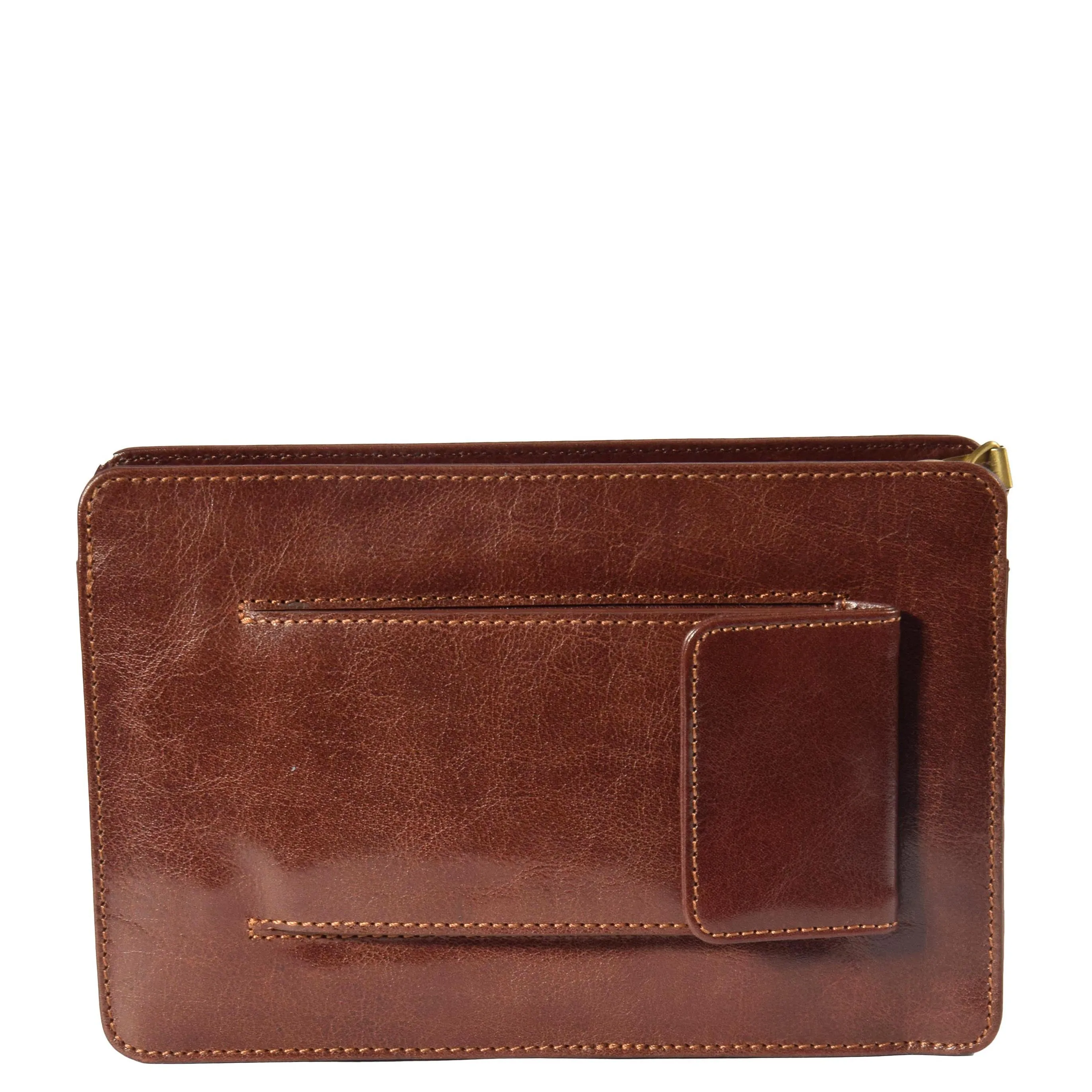 DR371 Real Leather Wristlet Pouch Brown