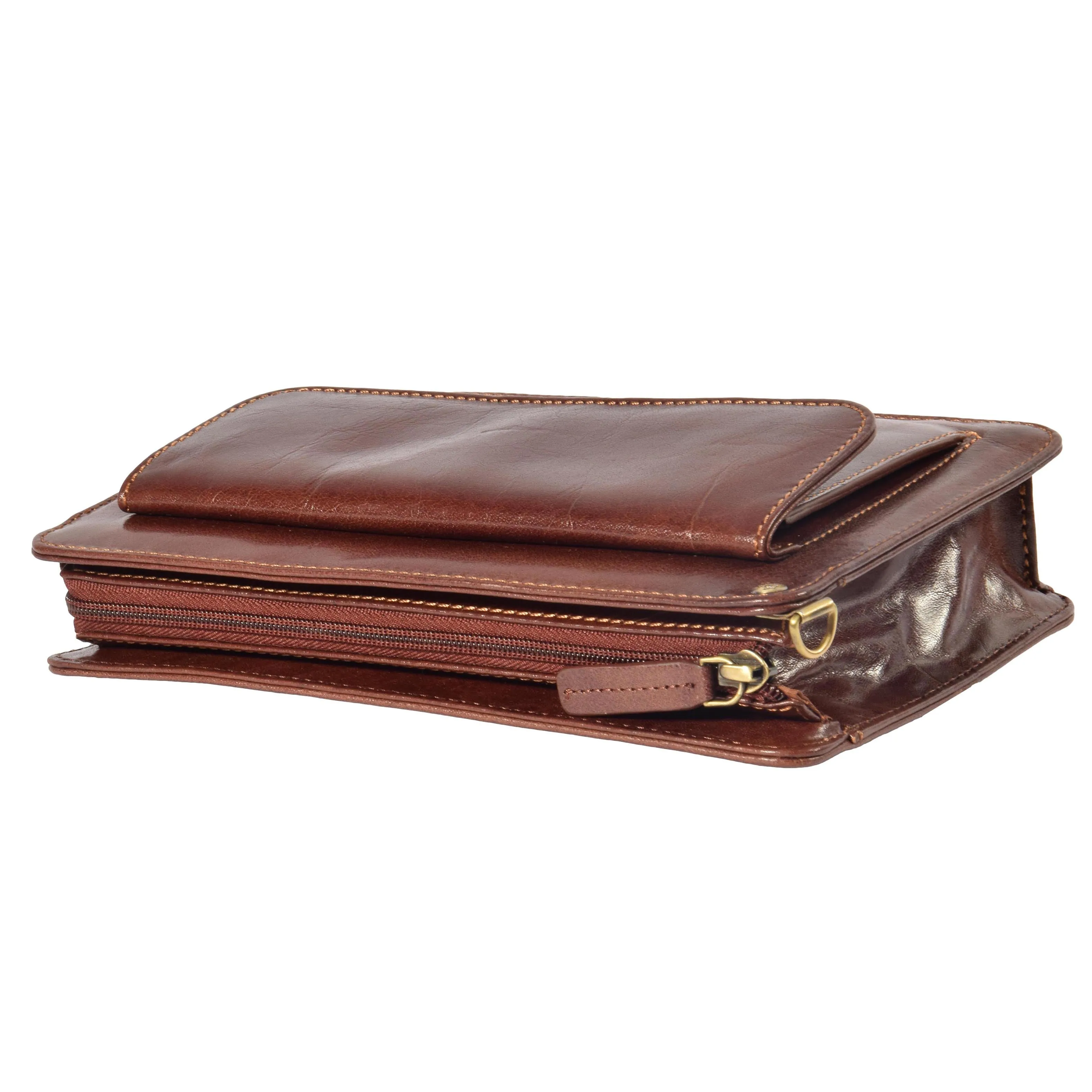 DR371 Real Leather Wristlet Pouch Brown