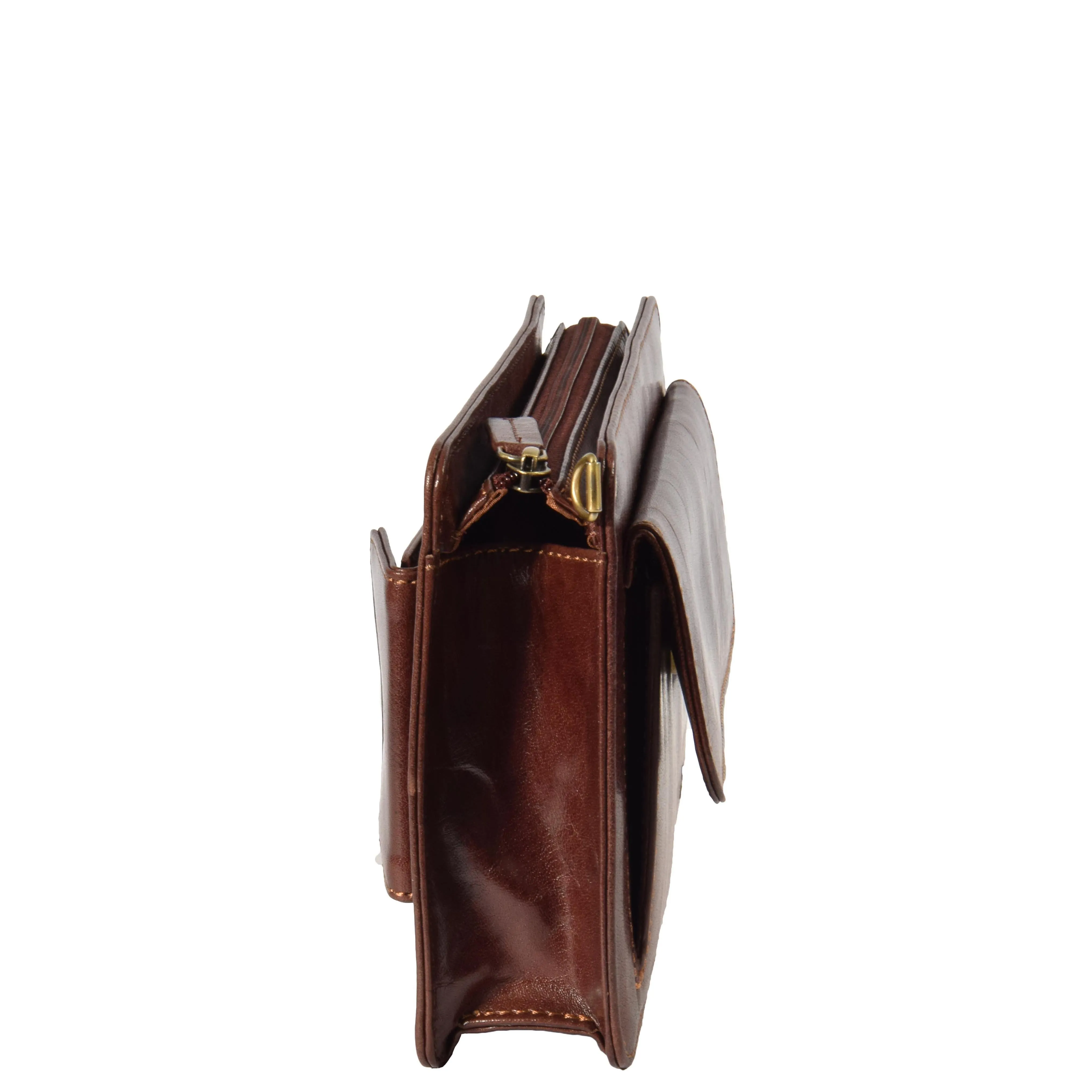 DR371 Real Leather Wristlet Pouch Brown