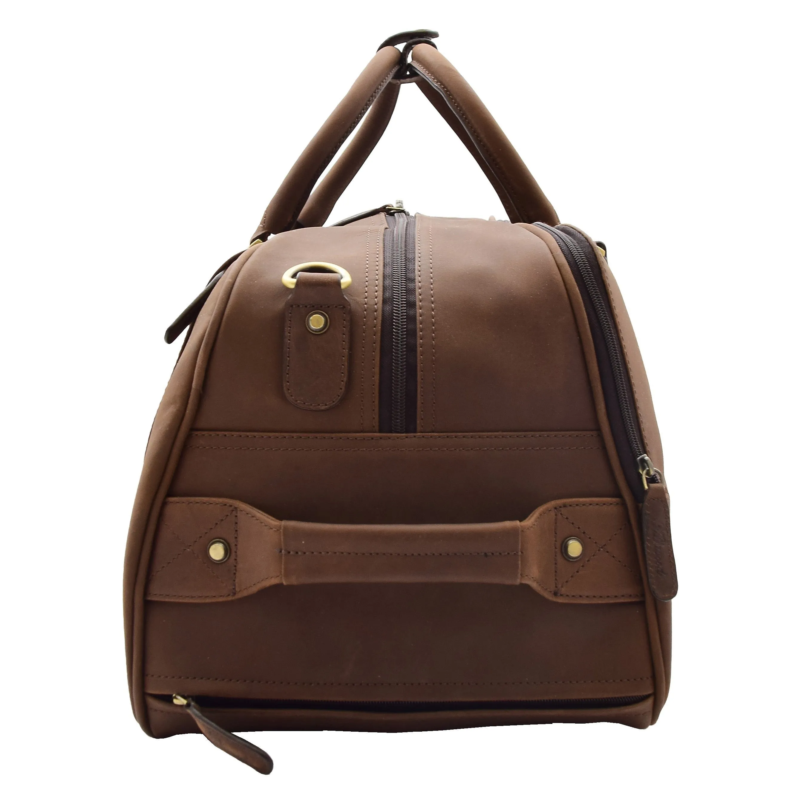 DR611 Premium Leather Overnight Wheeled Holdall Bag Brown