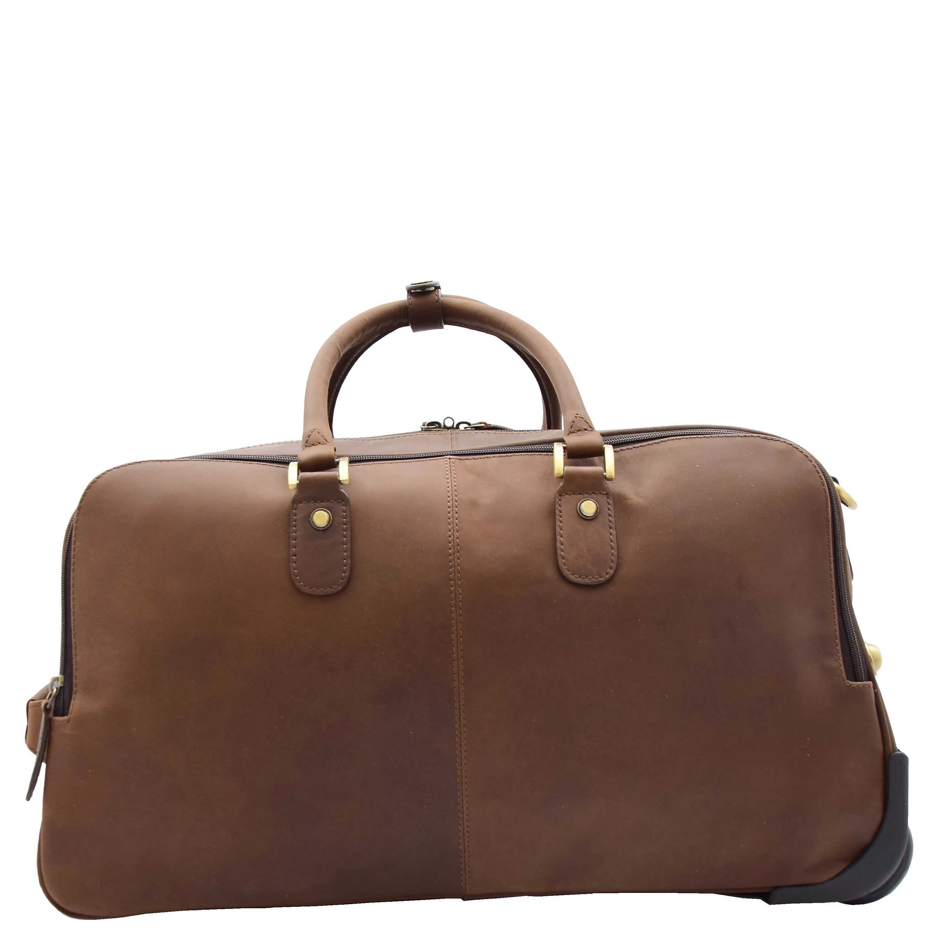 DR611 Premium Leather Overnight Wheeled Holdall Bag Brown