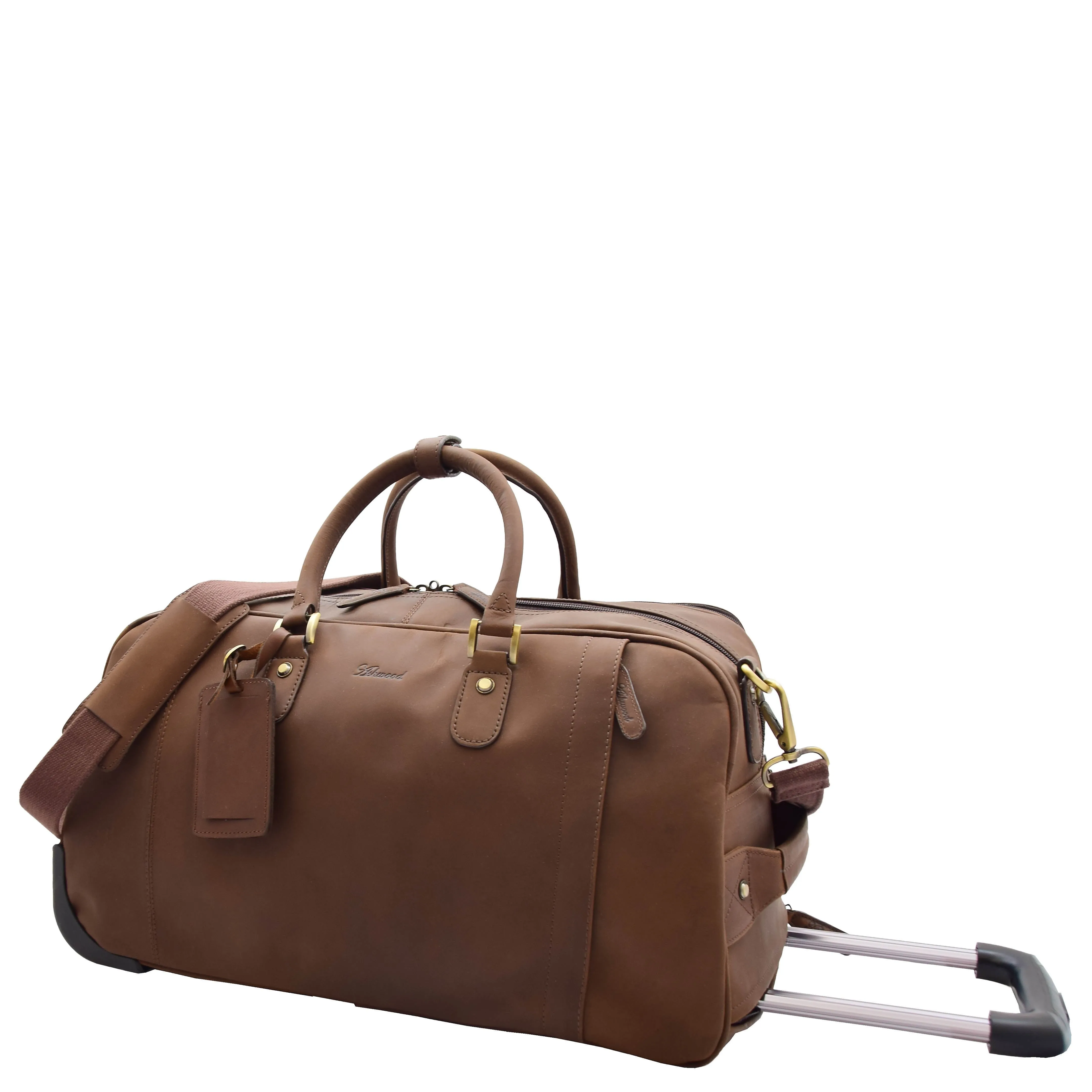 DR611 Premium Leather Overnight Wheeled Holdall Bag Brown