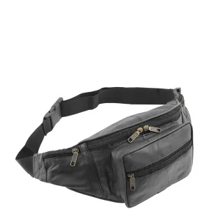 DR619 Genuine Leather Waist Bum Travel Bag Black
