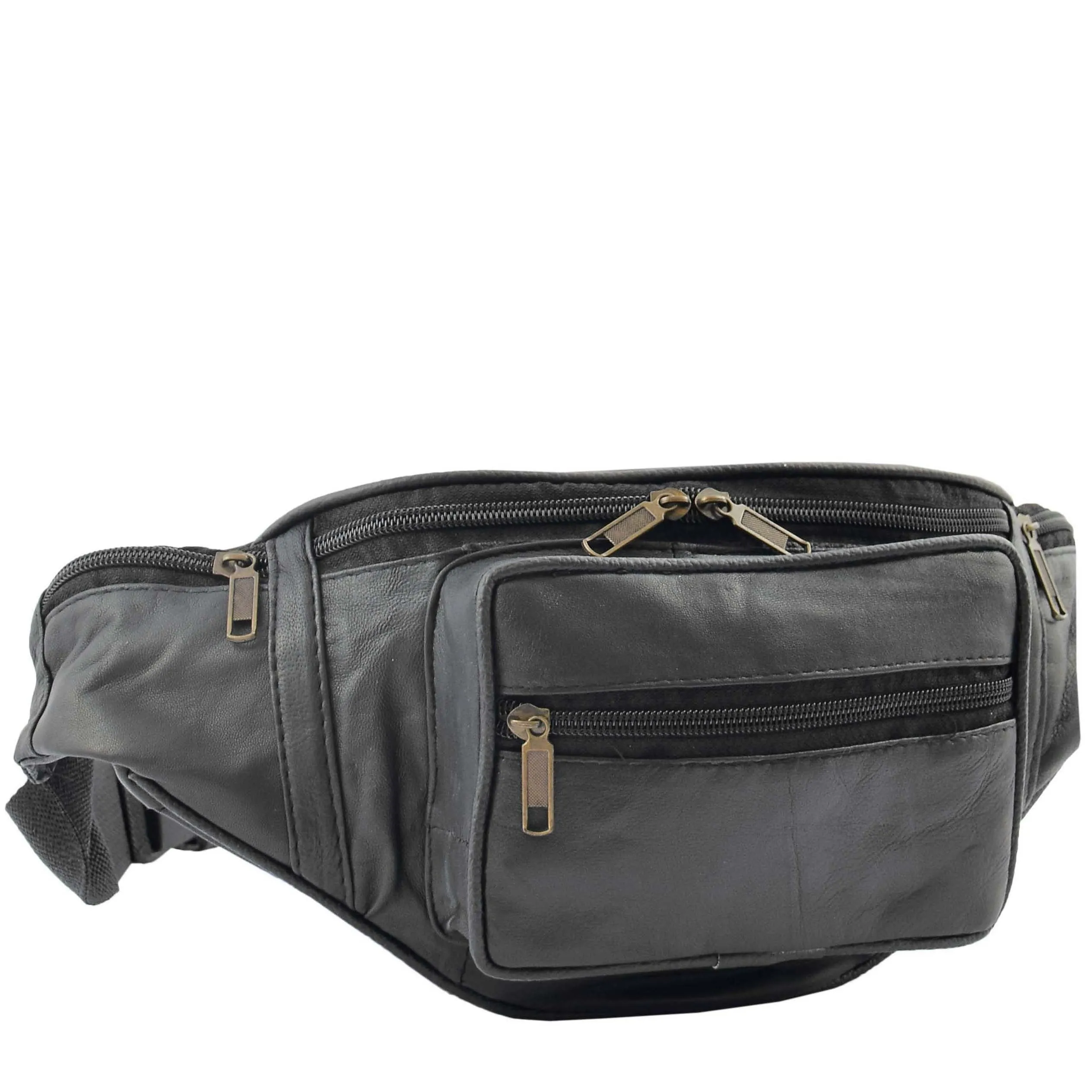 DR619 Genuine Leather Waist Bum Travel Bag Black
