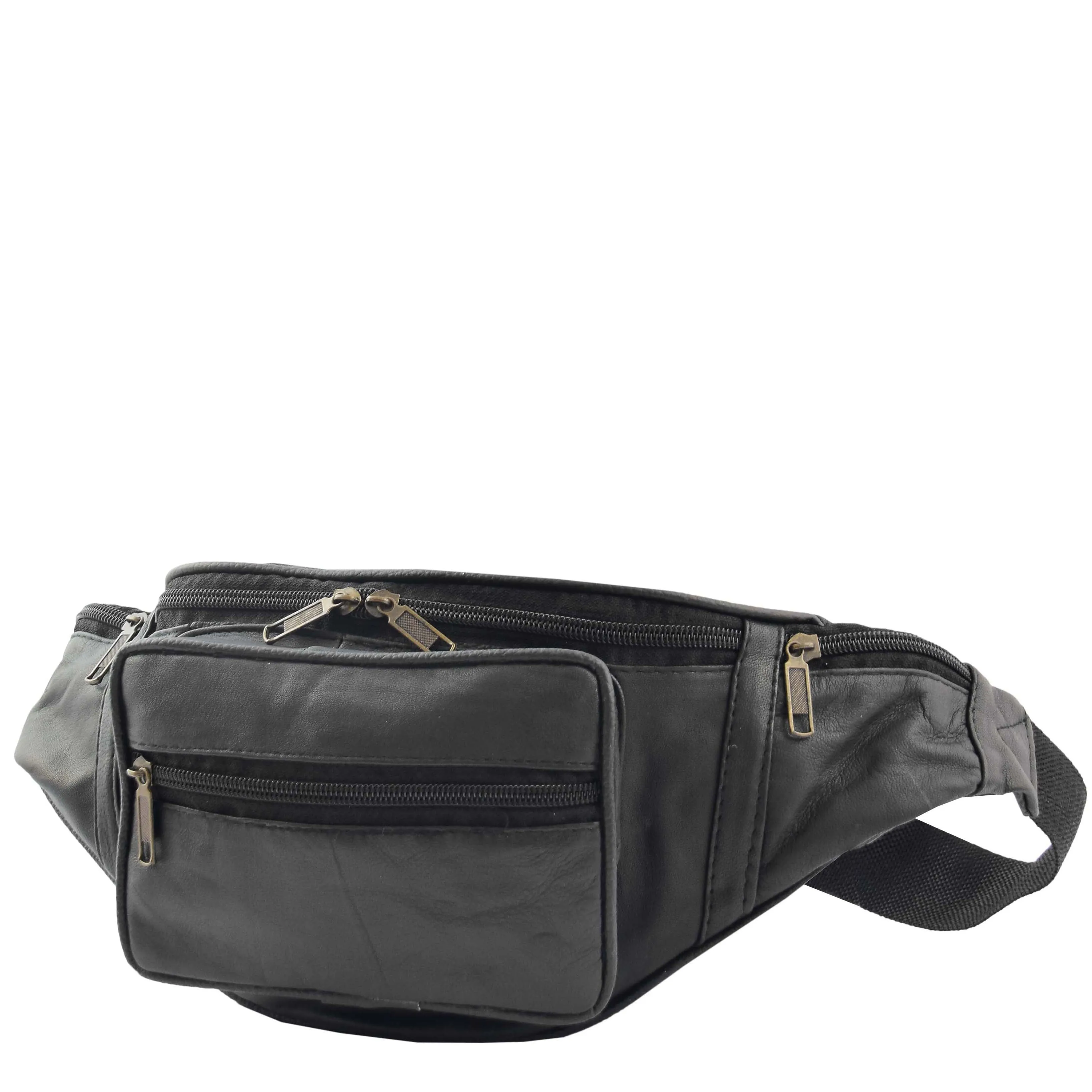 DR619 Genuine Leather Waist Bum Travel Bag Black