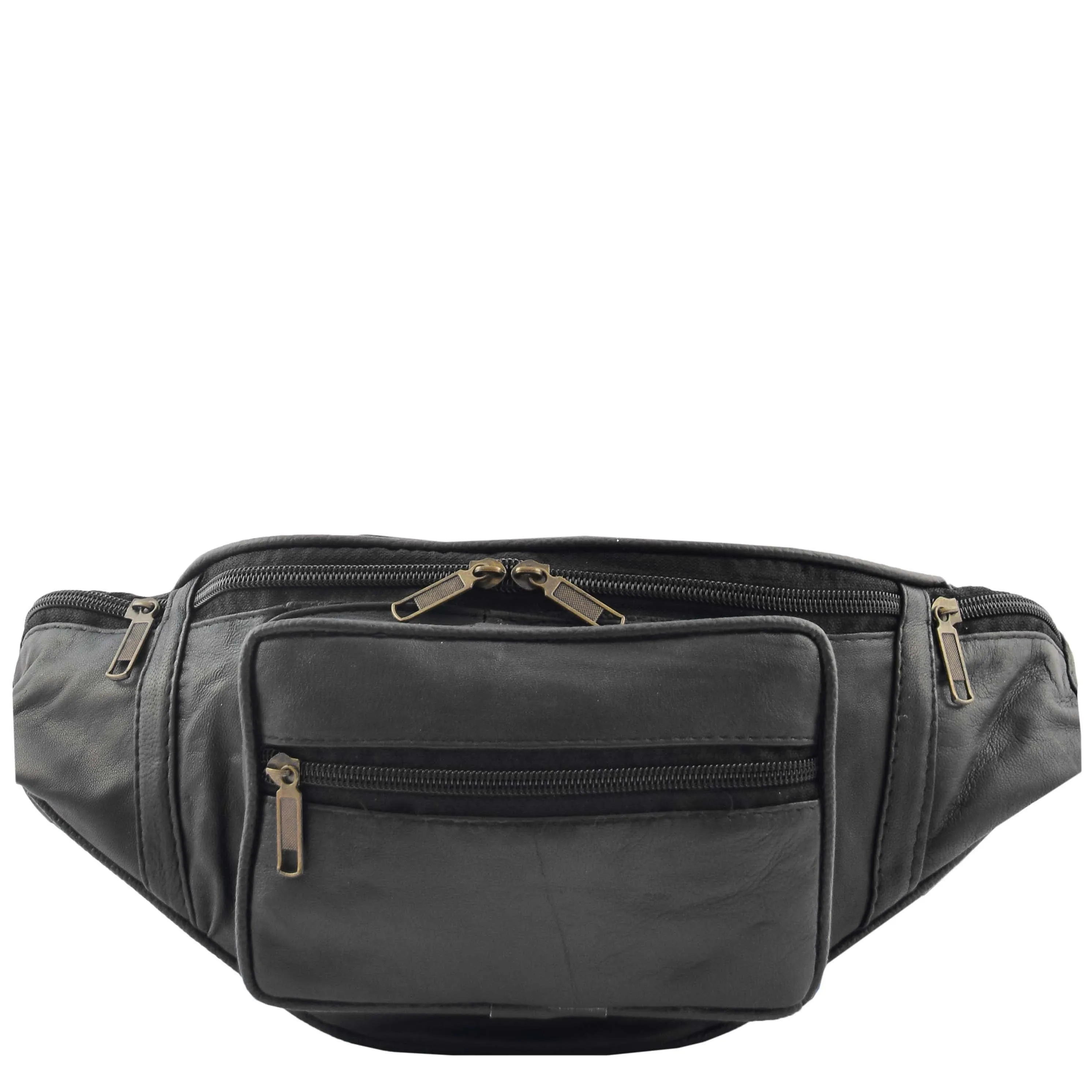 DR619 Genuine Leather Waist Bum Travel Bag Black
