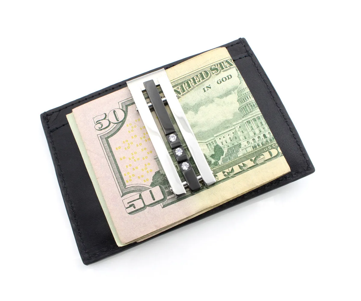 Dressy Black and Stainless Steel CZ Money Clip